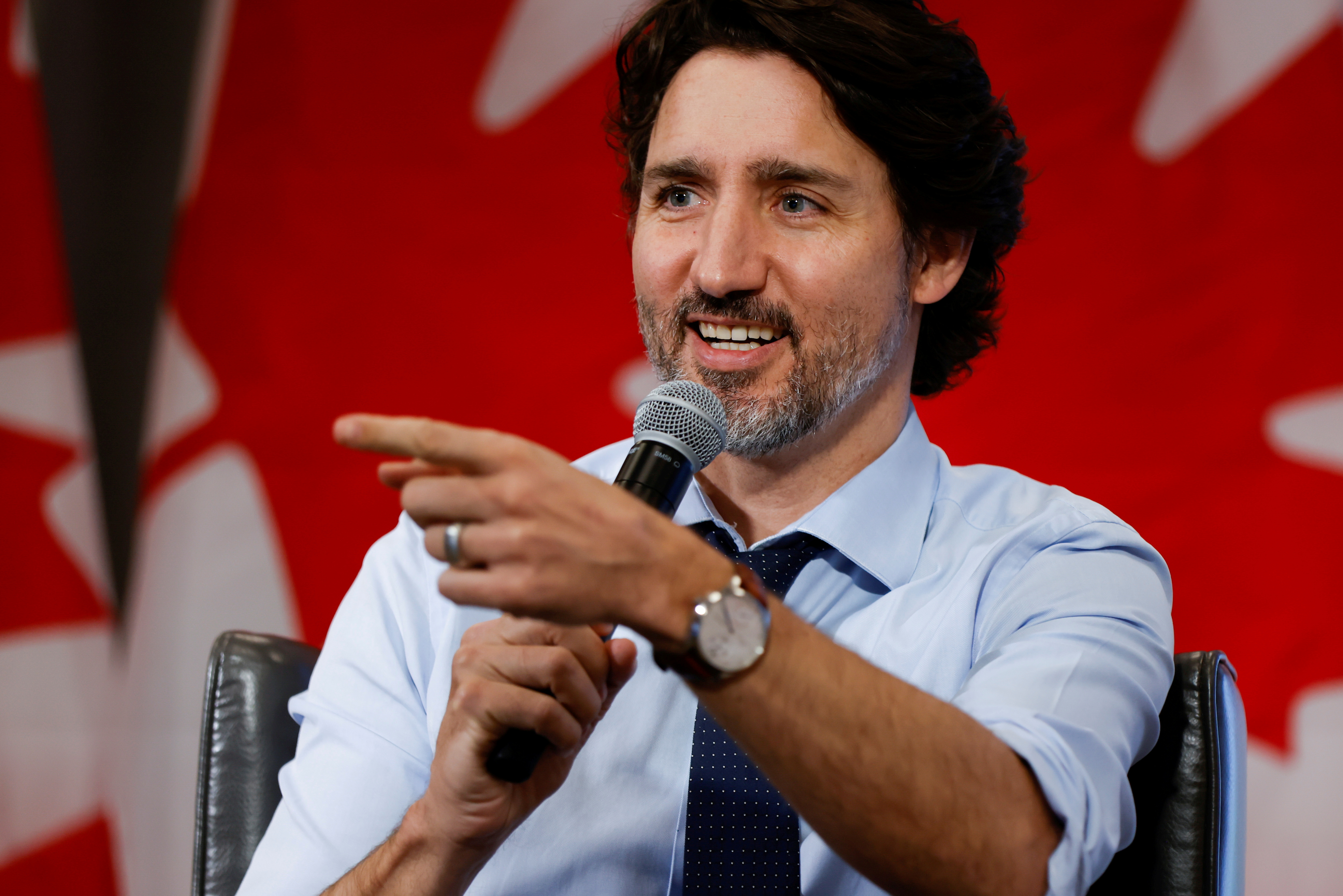 Canada's Prime Minister Justin Trudeau talks virtually to seniors in Ottawa