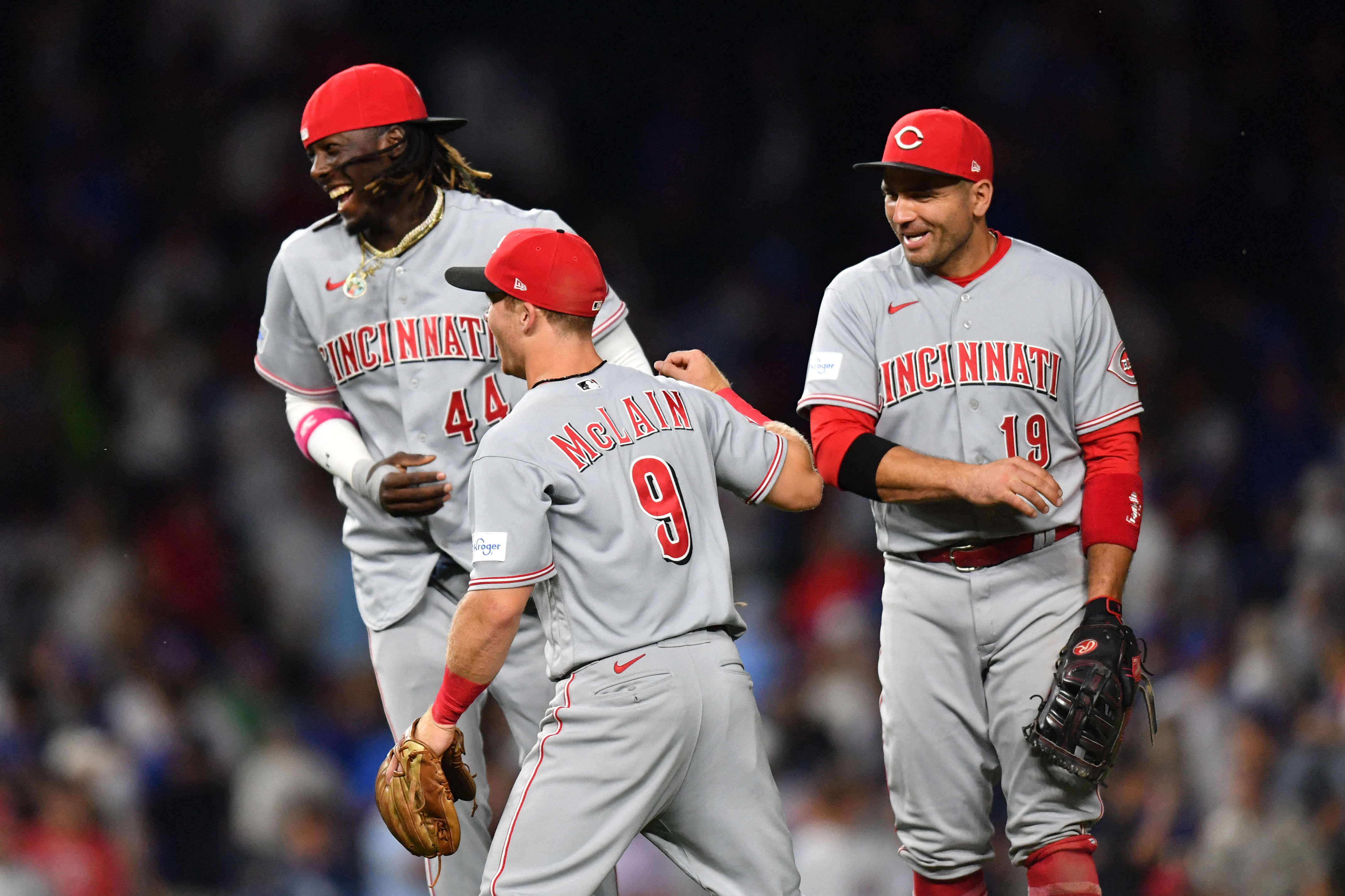 The Cincinnati Reds baseball team uniforms for the 2019 season are  displayed at Great American Ball Park, Monday, Jan. 7, 2019, in Cincinnati.  The Reds will play games in 15 sets of