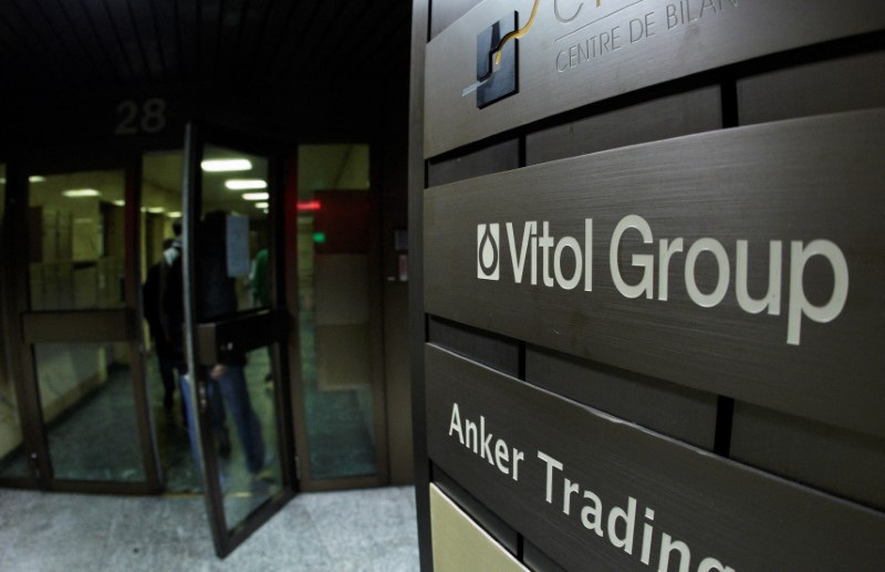 A sign is pictured in front of Vitol Group trading commodities company building in Geneva