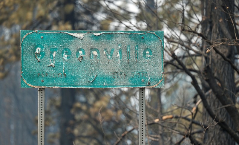 Melted letters on sign after the Dixie Fire in Greenville, California