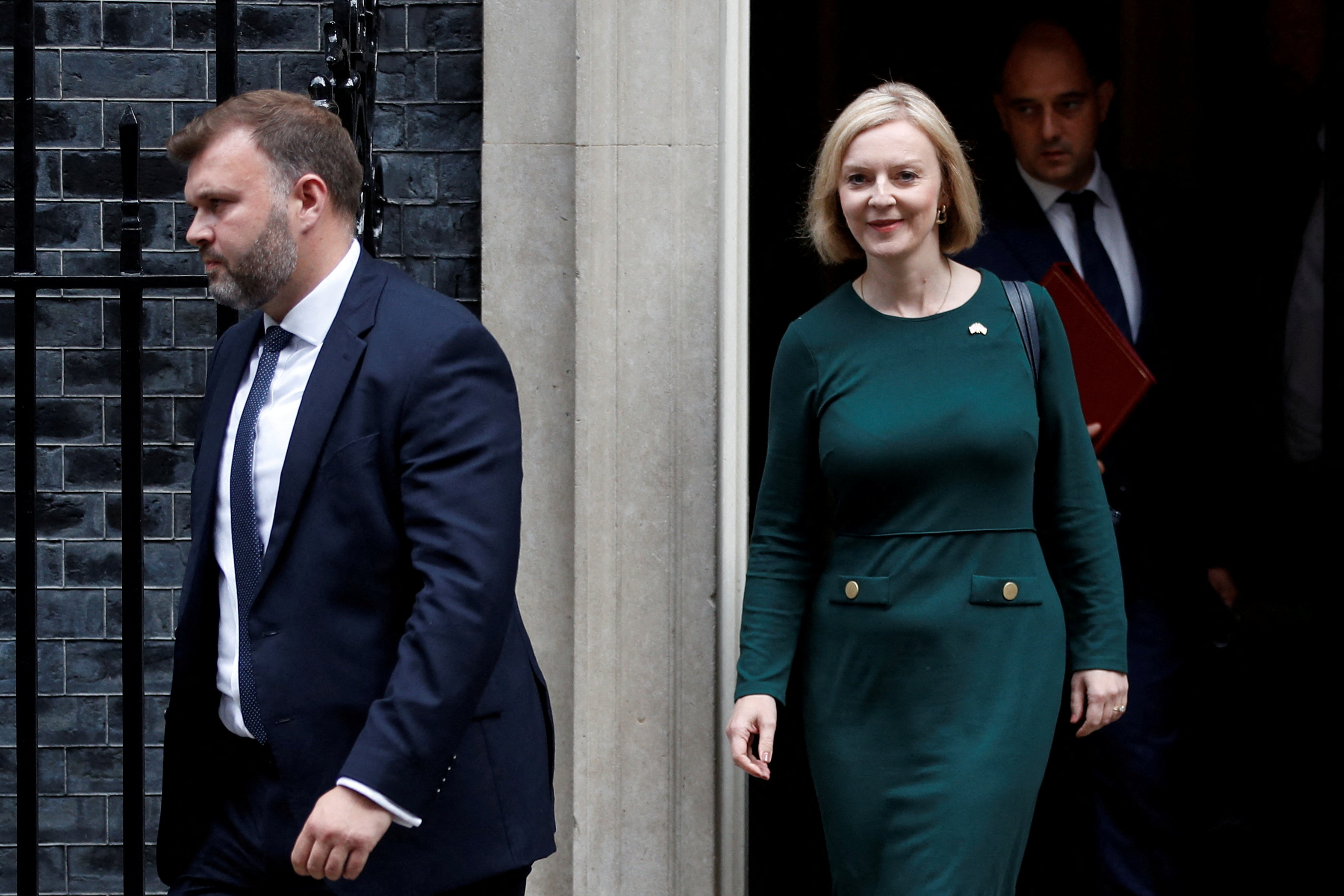 New British Prime Minister Liz Truss leaves 10 Downing Street, in London