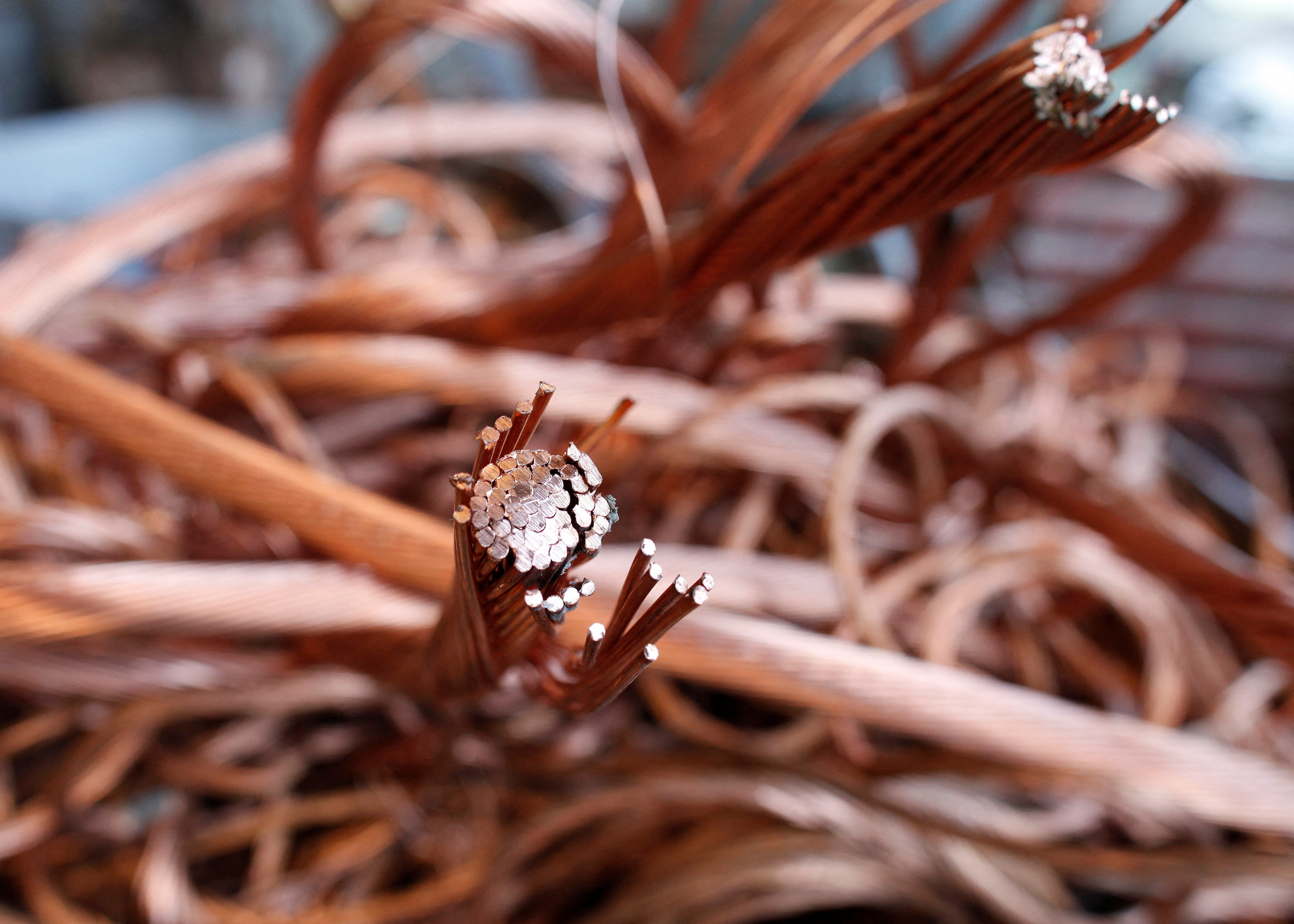 Used copper wires are seen in a recycling company in Thoerishaus near Bern