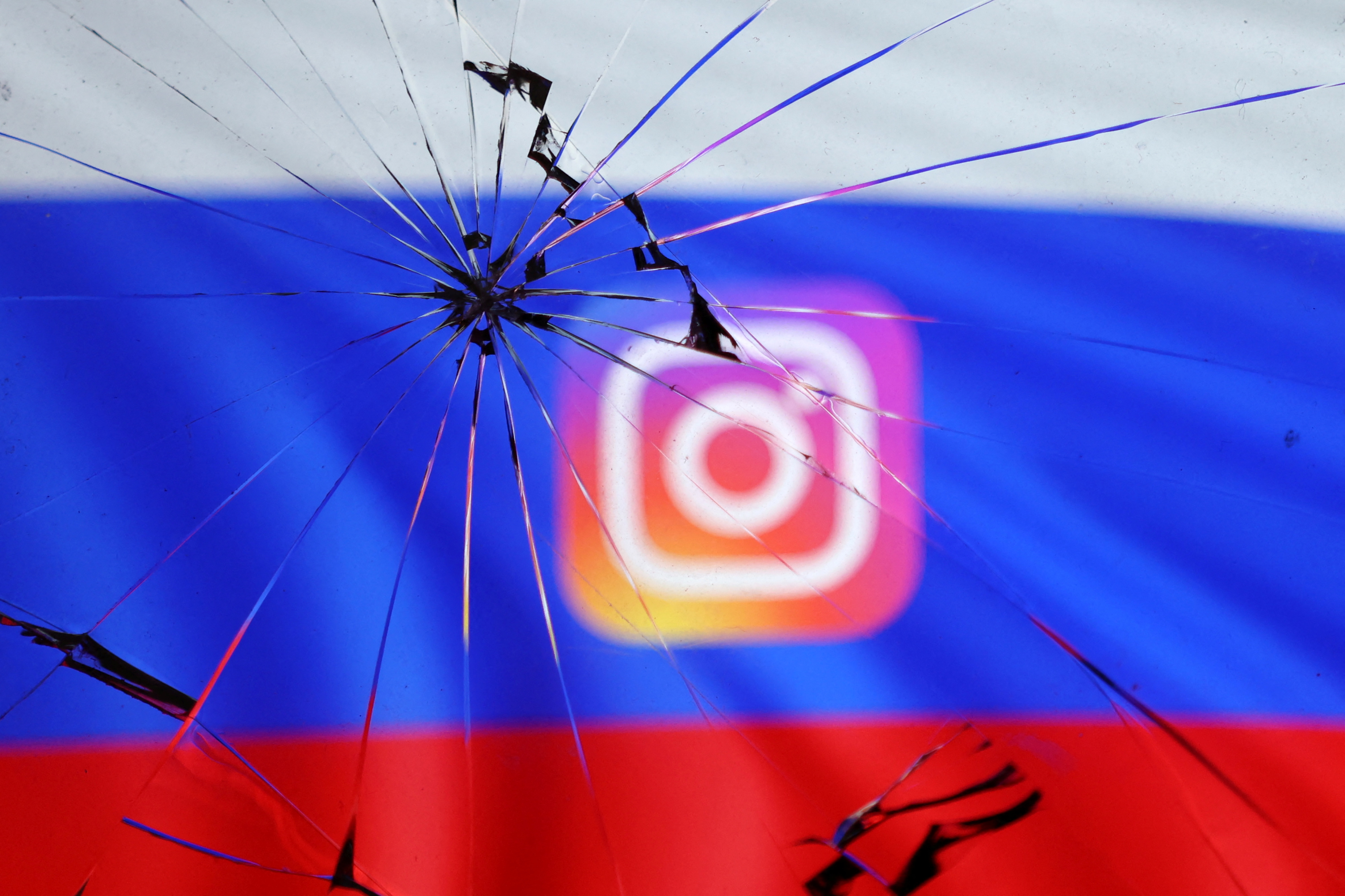 Illustration shows Russian flag and Instagram logo