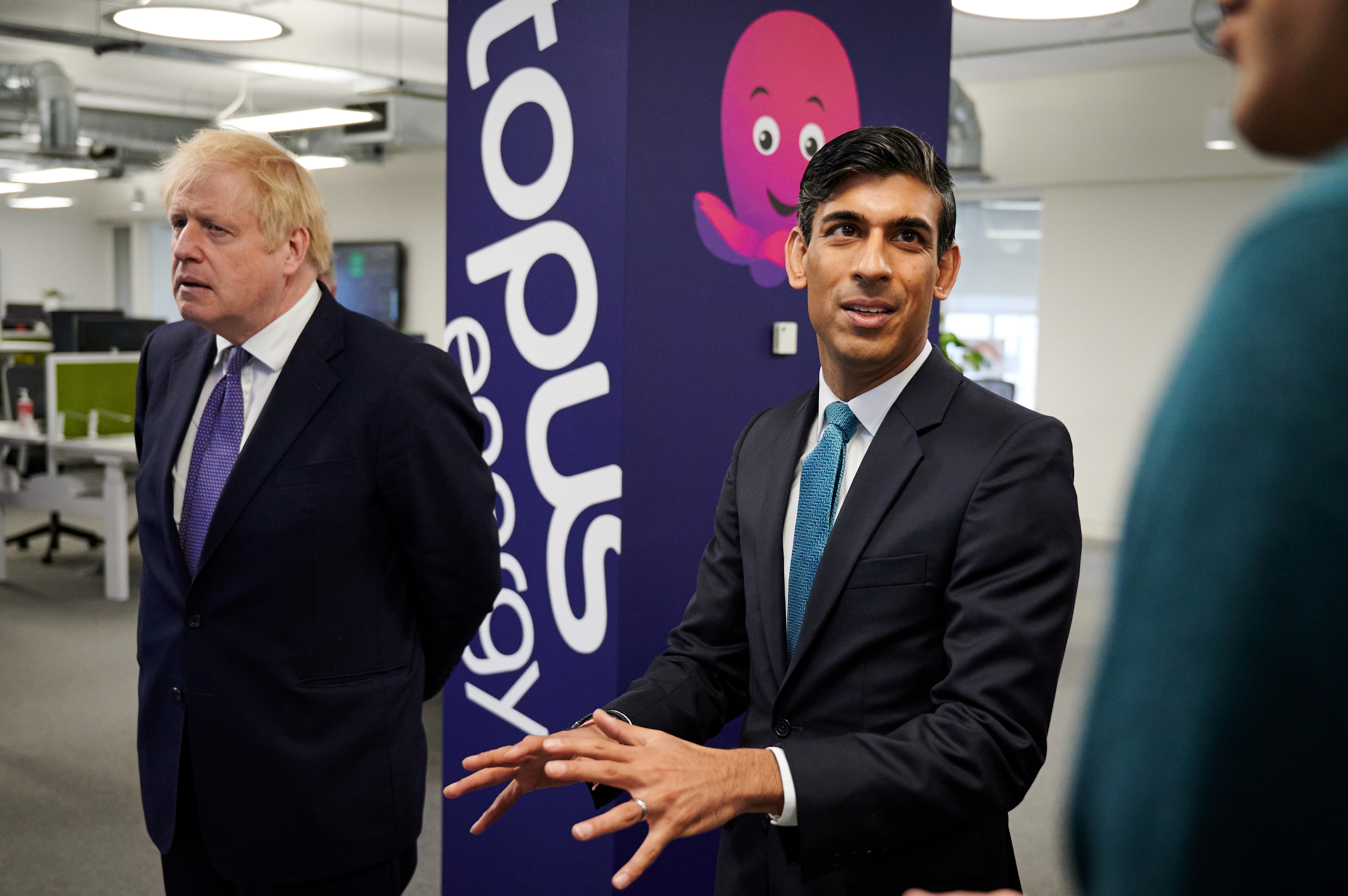 Britain's PM Johnson and Chancellor of the Exchequer Sunak visit Octopus Energy, in London
