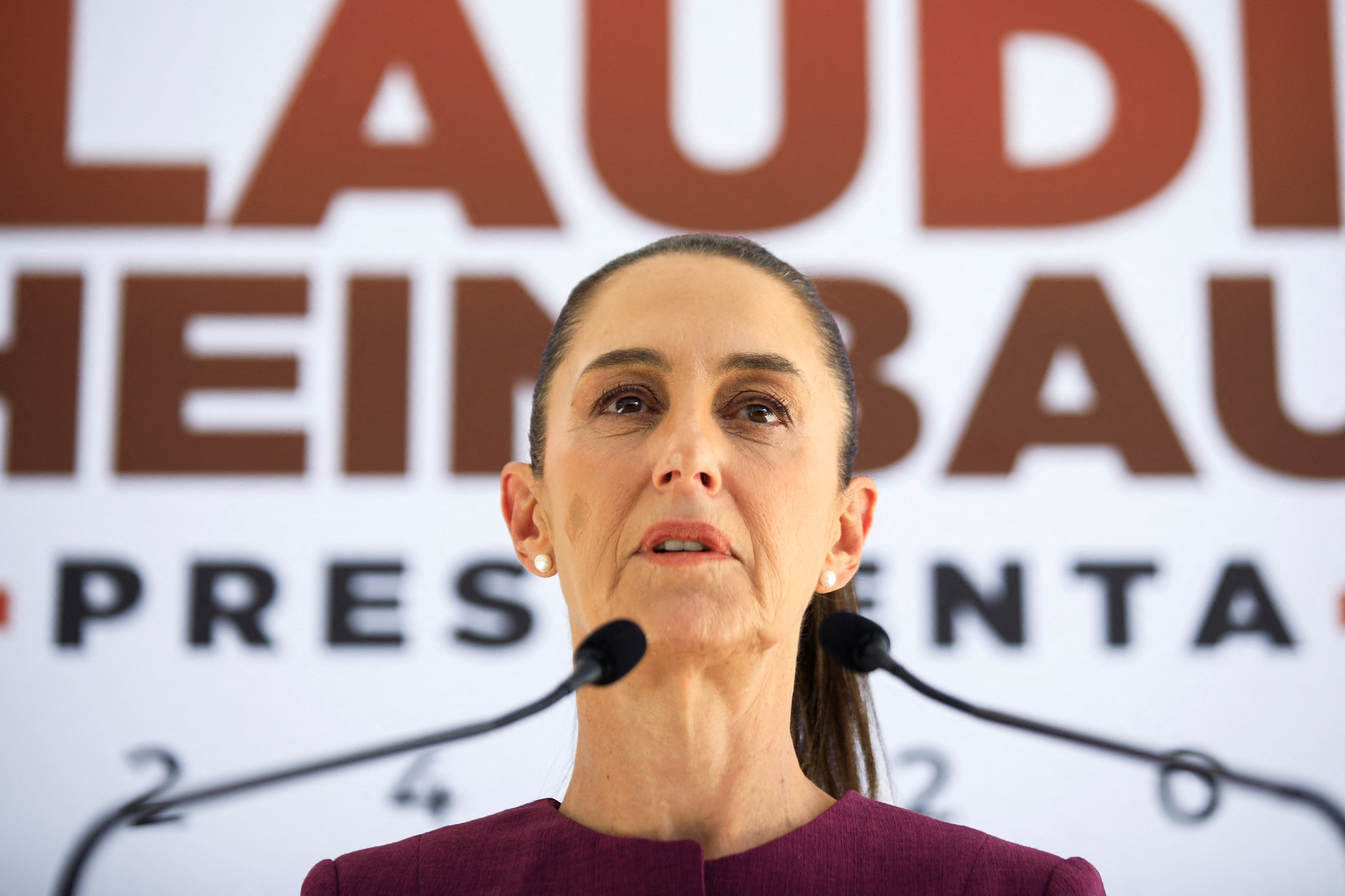 Mexican President-elect Claudia Sheinbaum holds a press conference, in Mexico City
