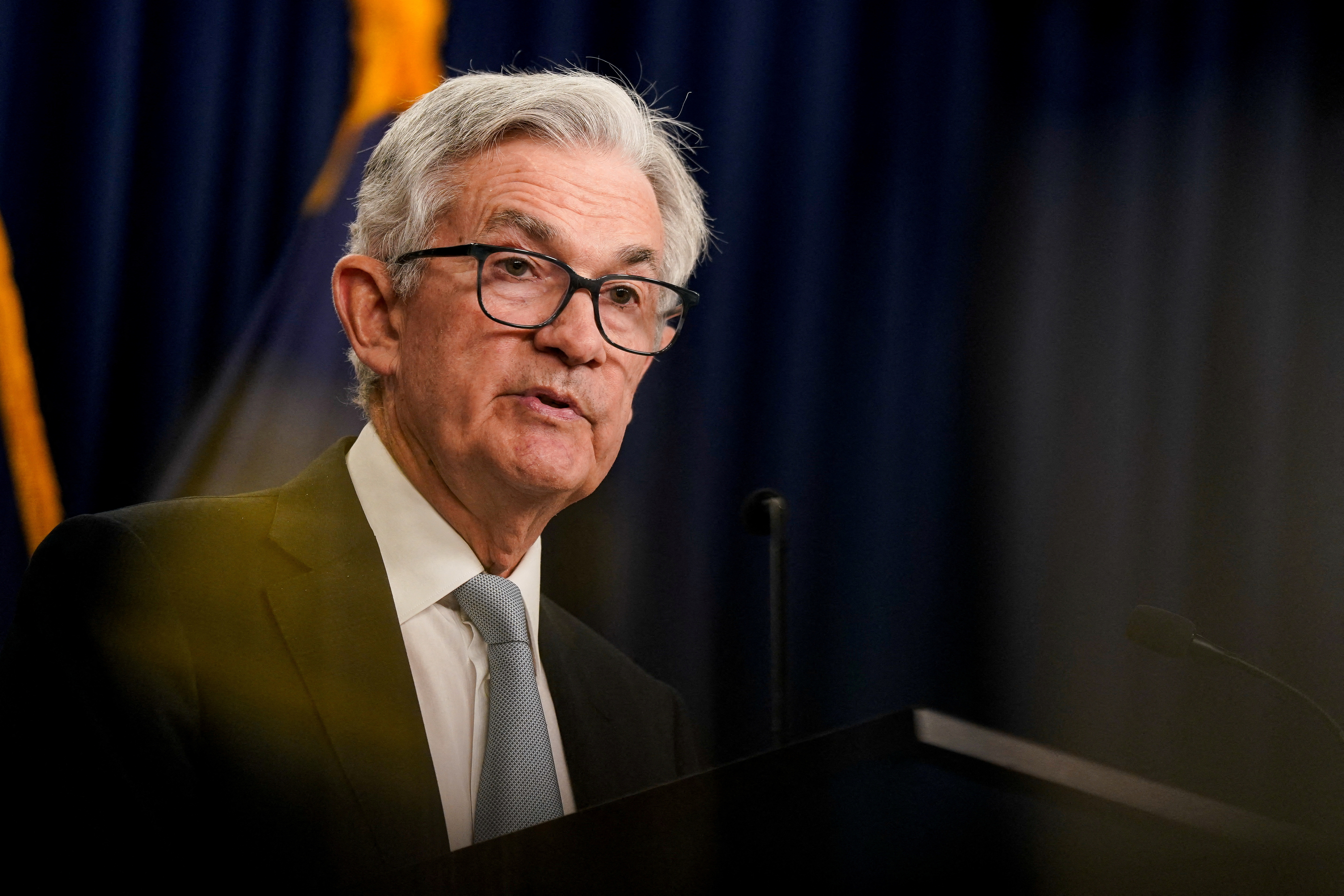 Federal Reserve Chair Jerome Powell holds a news conference in Washington