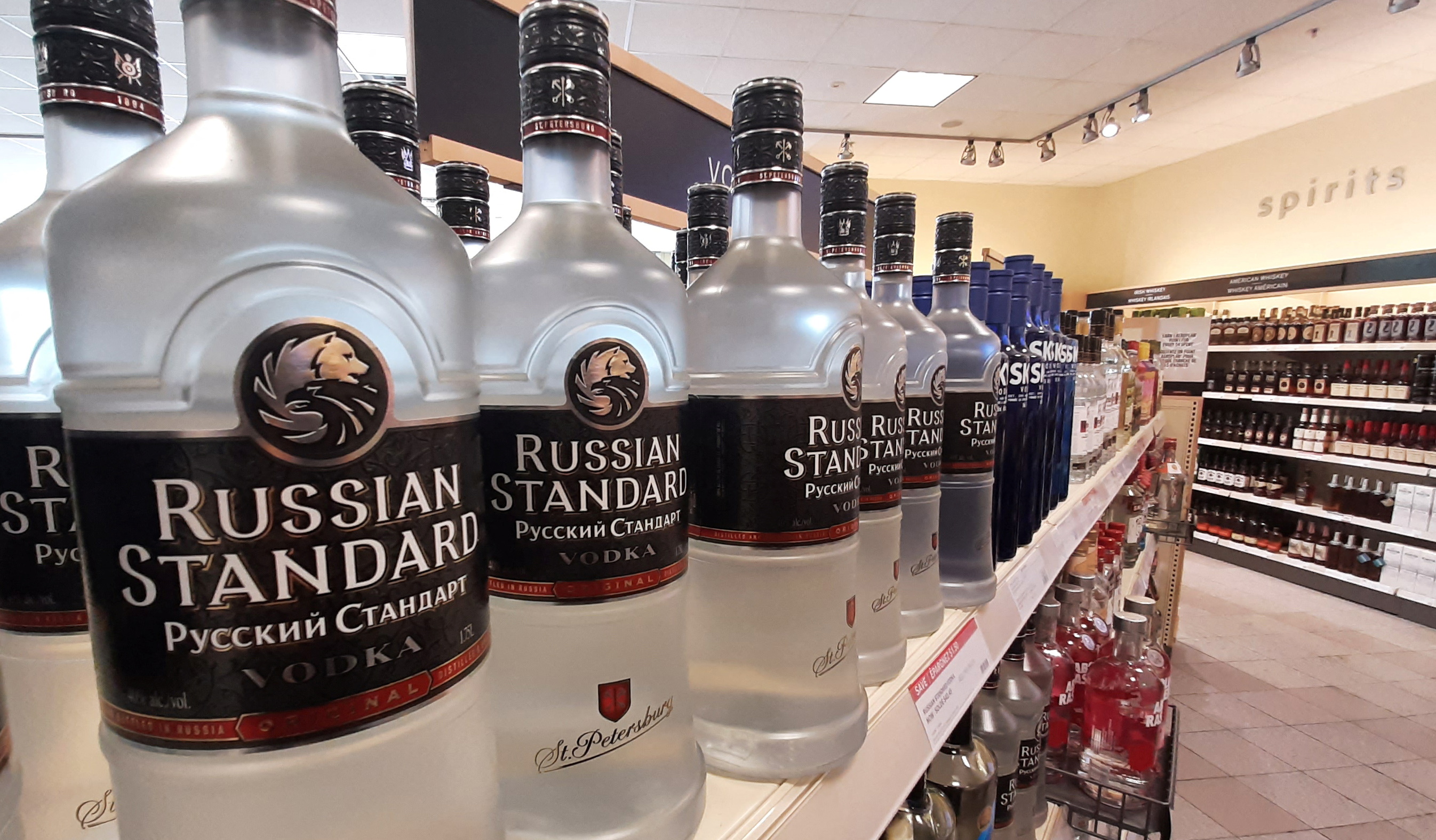 Bottles of Russian Standard Vodka are seen in a LCBO store in Ottawa