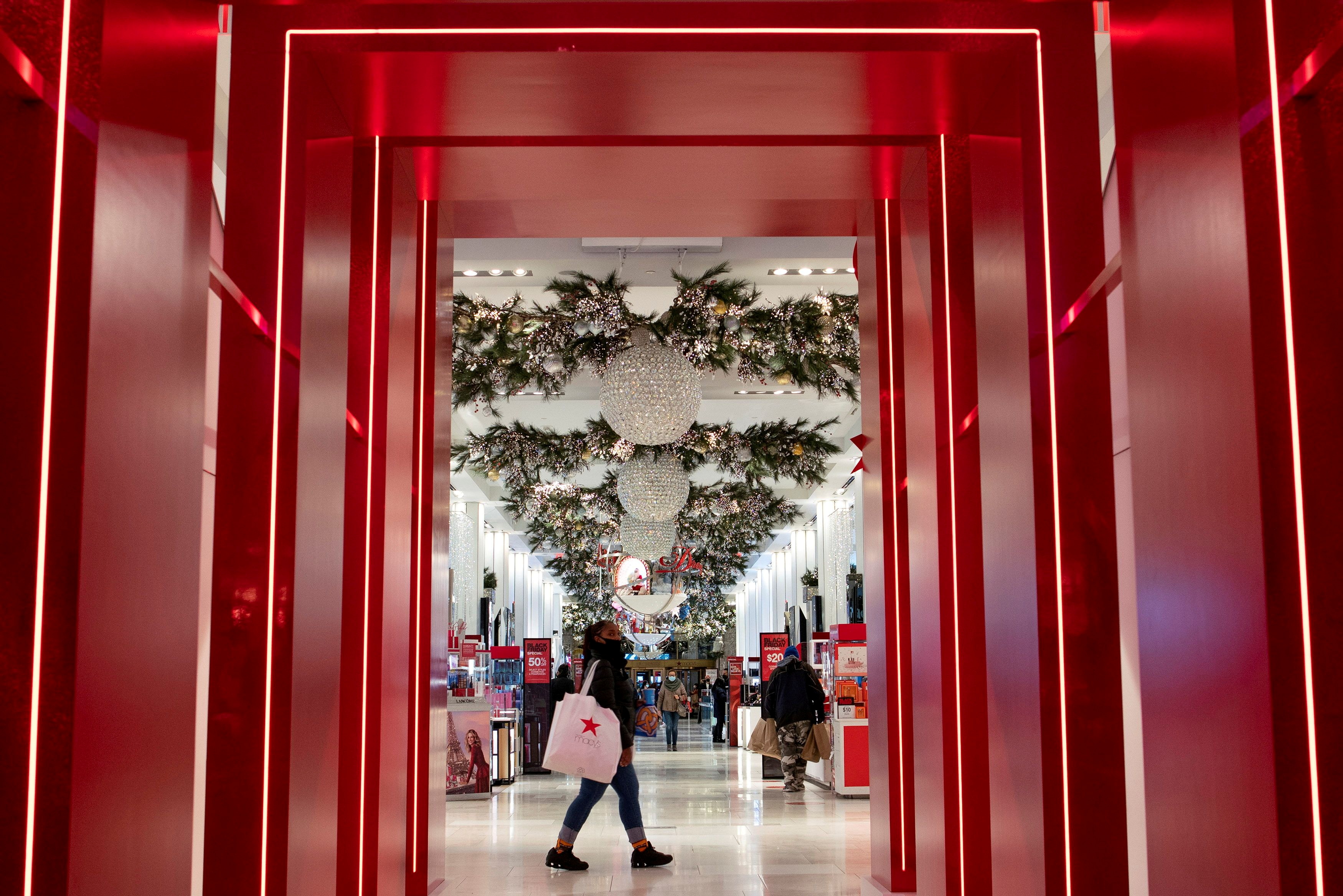 People visit Macy's Herald Square during early opening for the Black Friday sales in Manhattan, New York