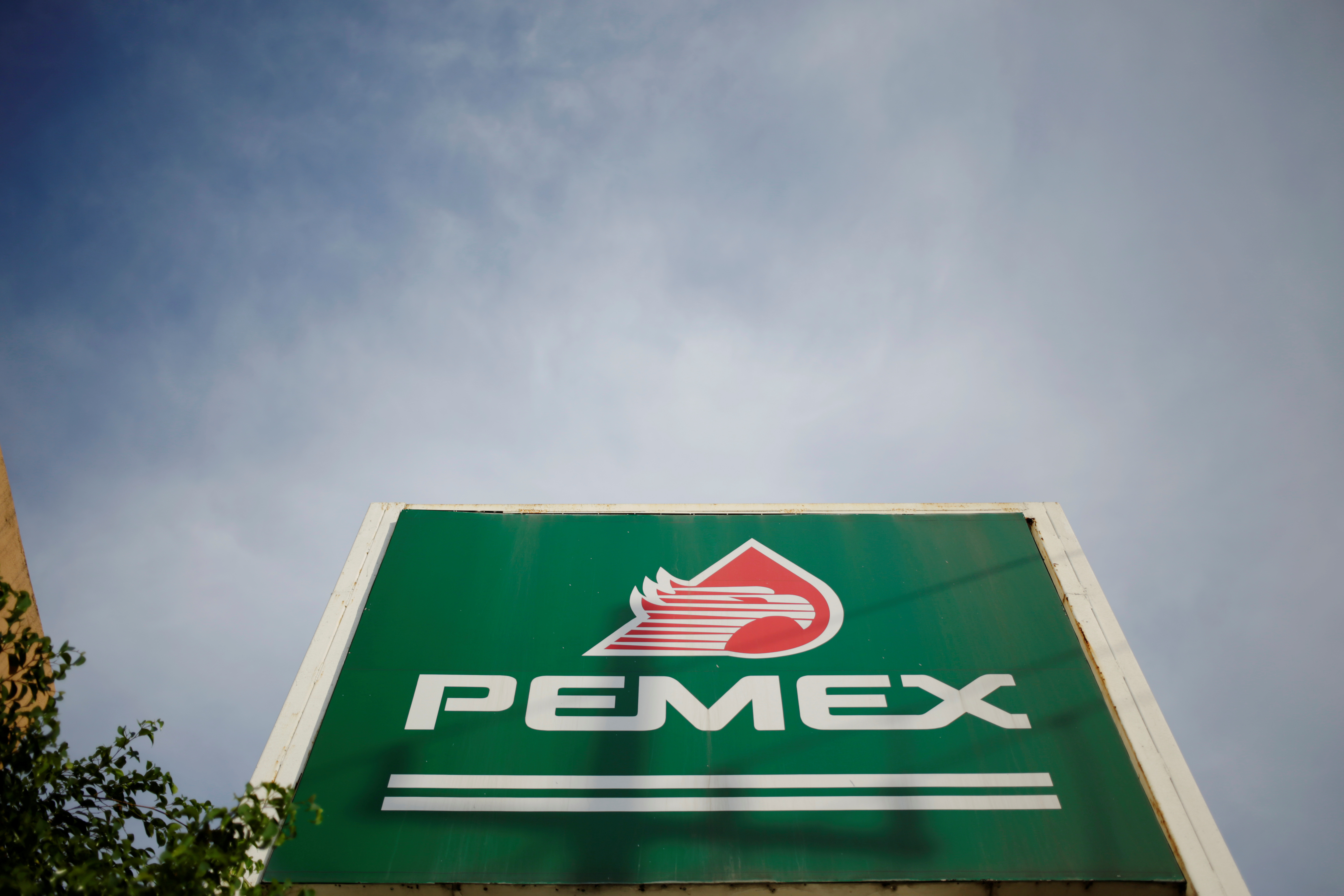 A sign of state-owned company Petroleos Mexicanos PEMEX is seen at a gas station in Monterrey