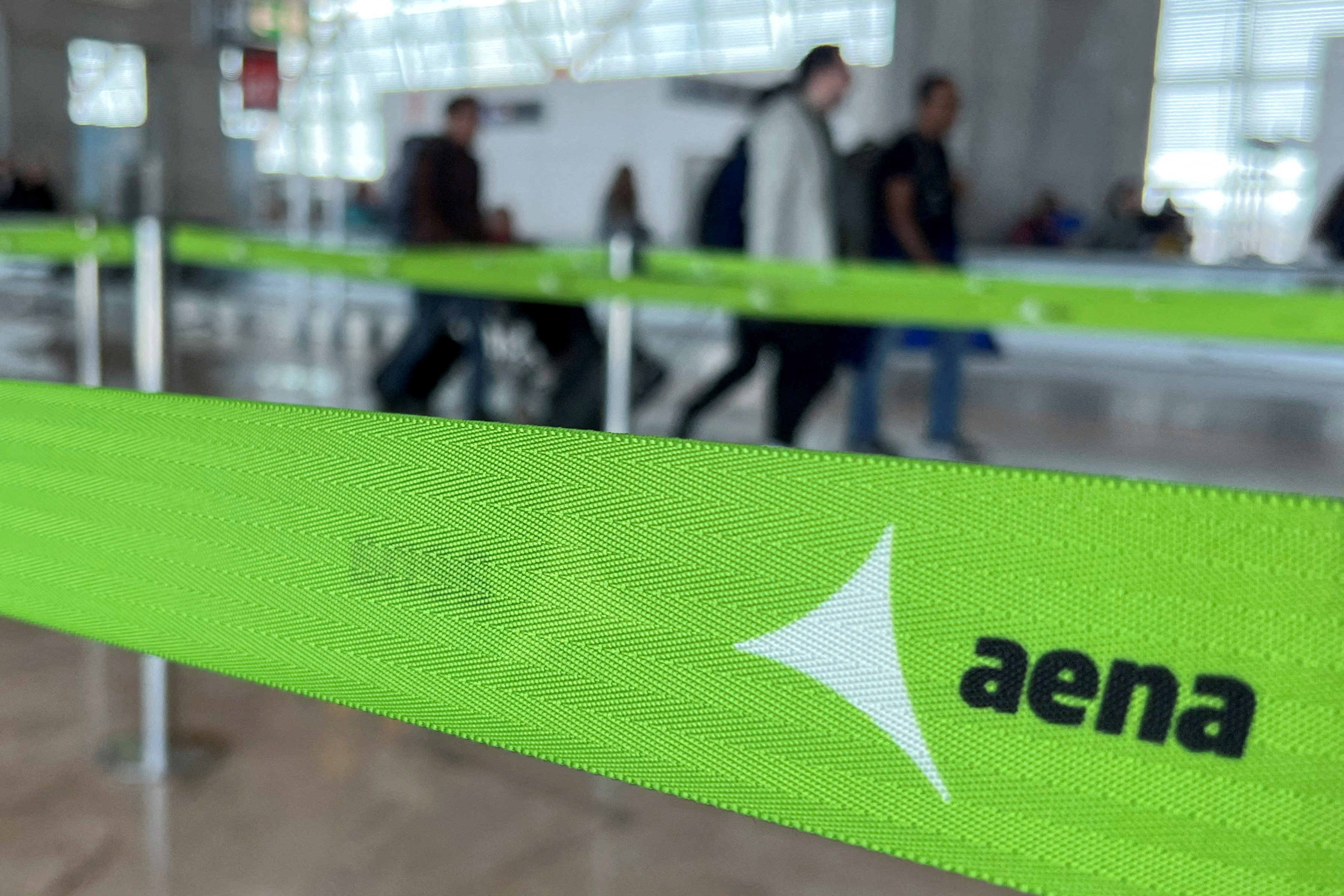The logo of Spanish airports operator Aena is seen at the Adolfo Suarez Barajas airport in Madrid