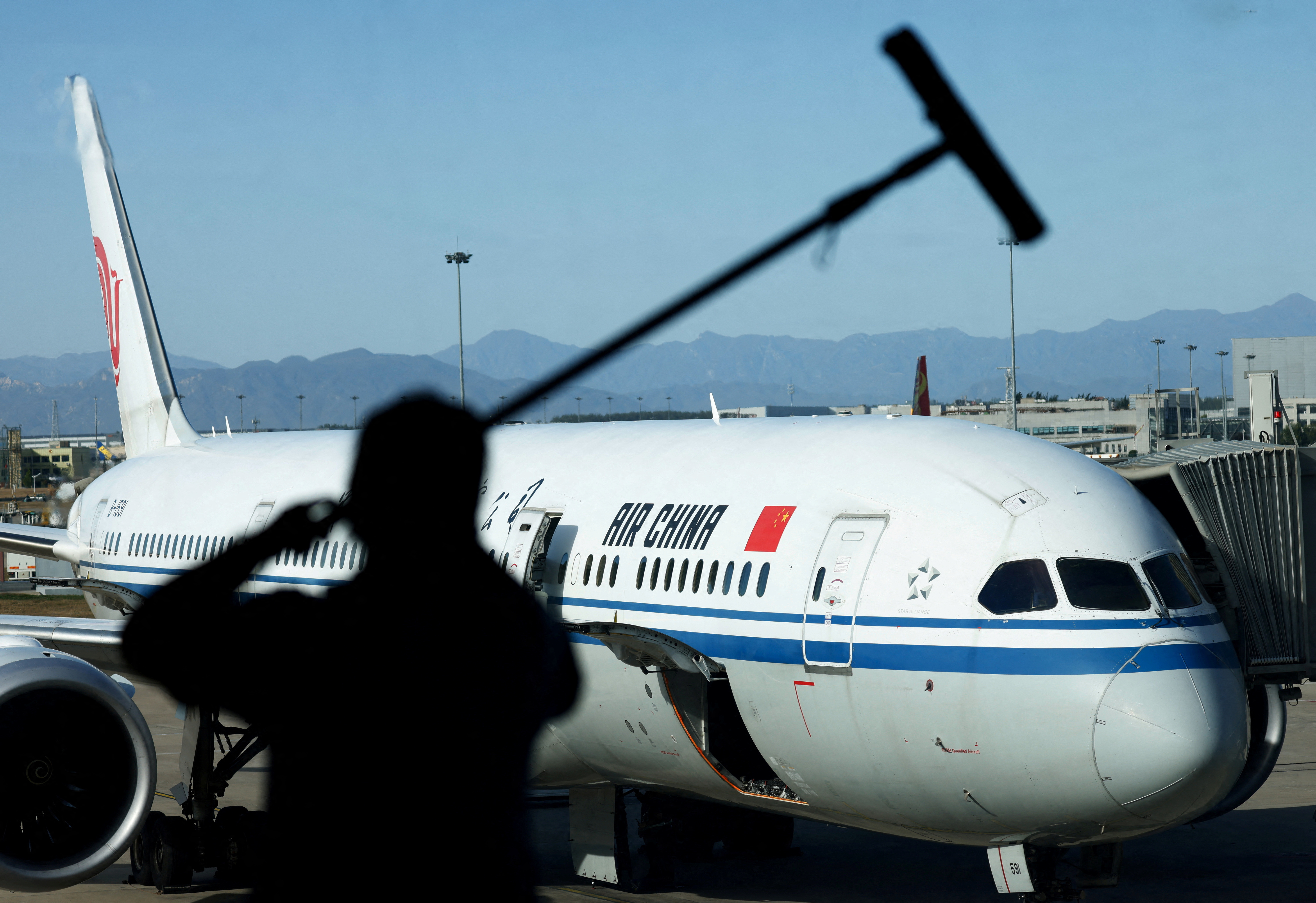 An Air China plane is seen at the international airport in Beijing