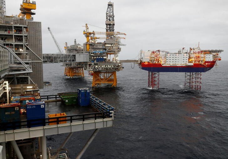 Equinor's Johan Sverdrup oilfield platforms and accommodation jack-up rig Haven are pictured in the North Sea