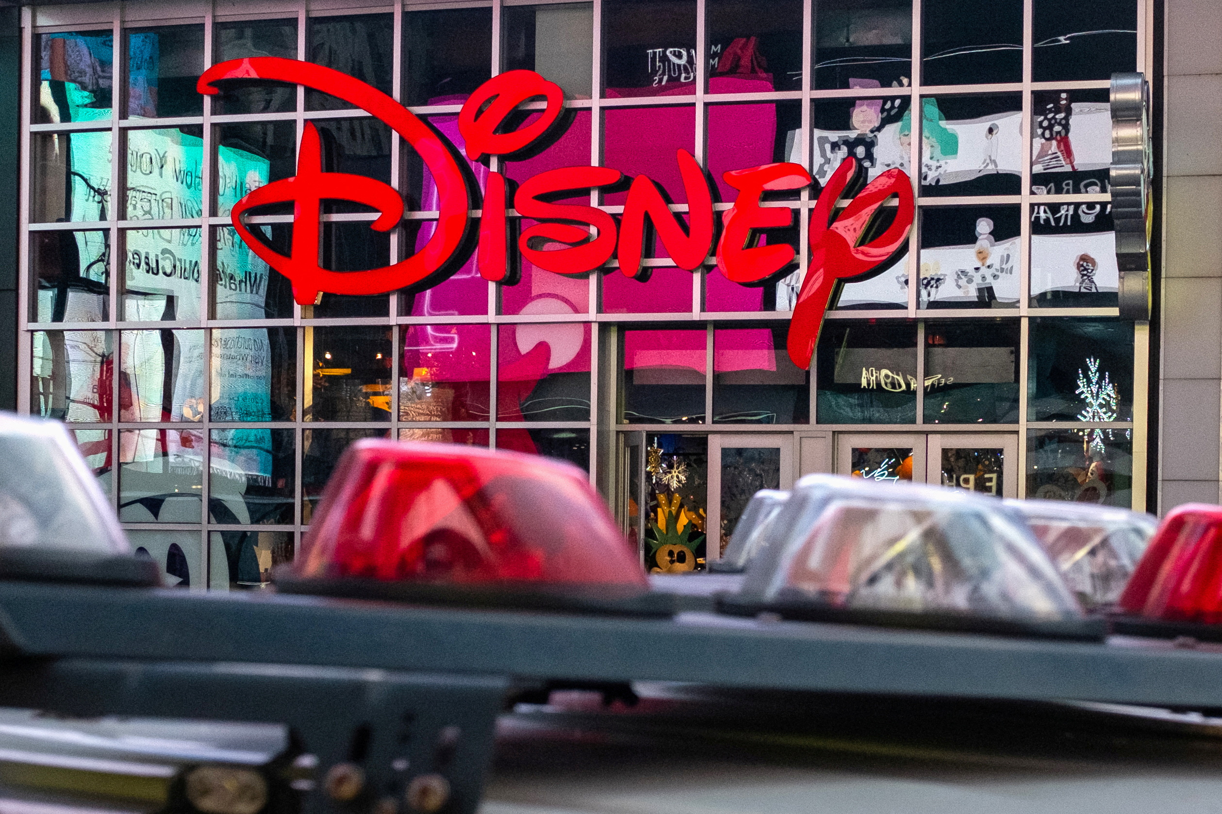 The logo of the Times Square Disney store is seen in Times Square, New York City,