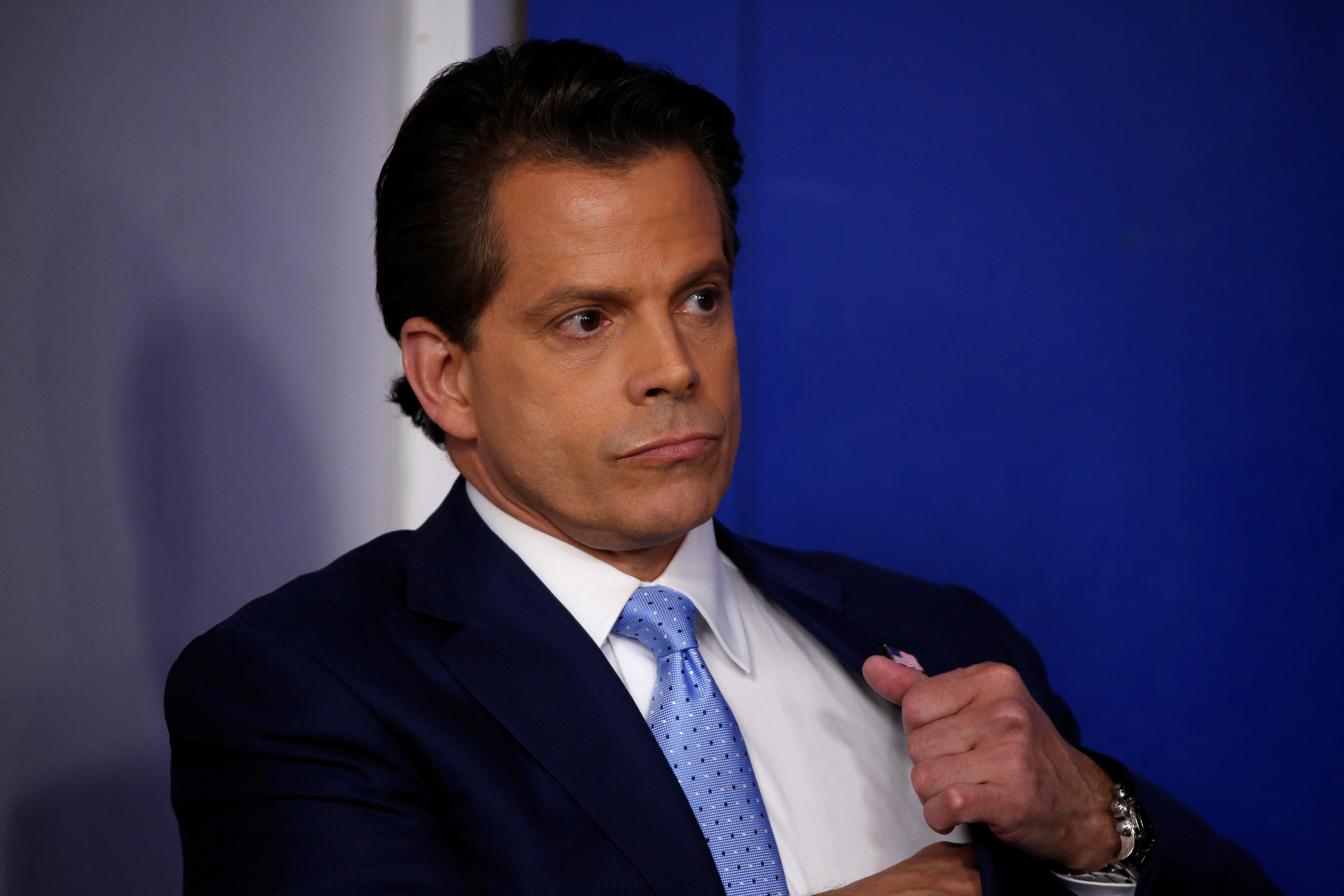 New White House Communications Director Scaramucci stands by during the daily briefing at the White House in Washington