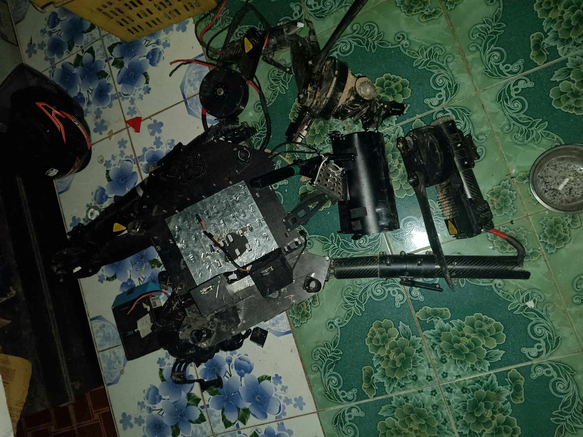 Debris reportedly belonging to a drone, which was shot down by Myanmar resistance fighters, in southeastern Myanmar