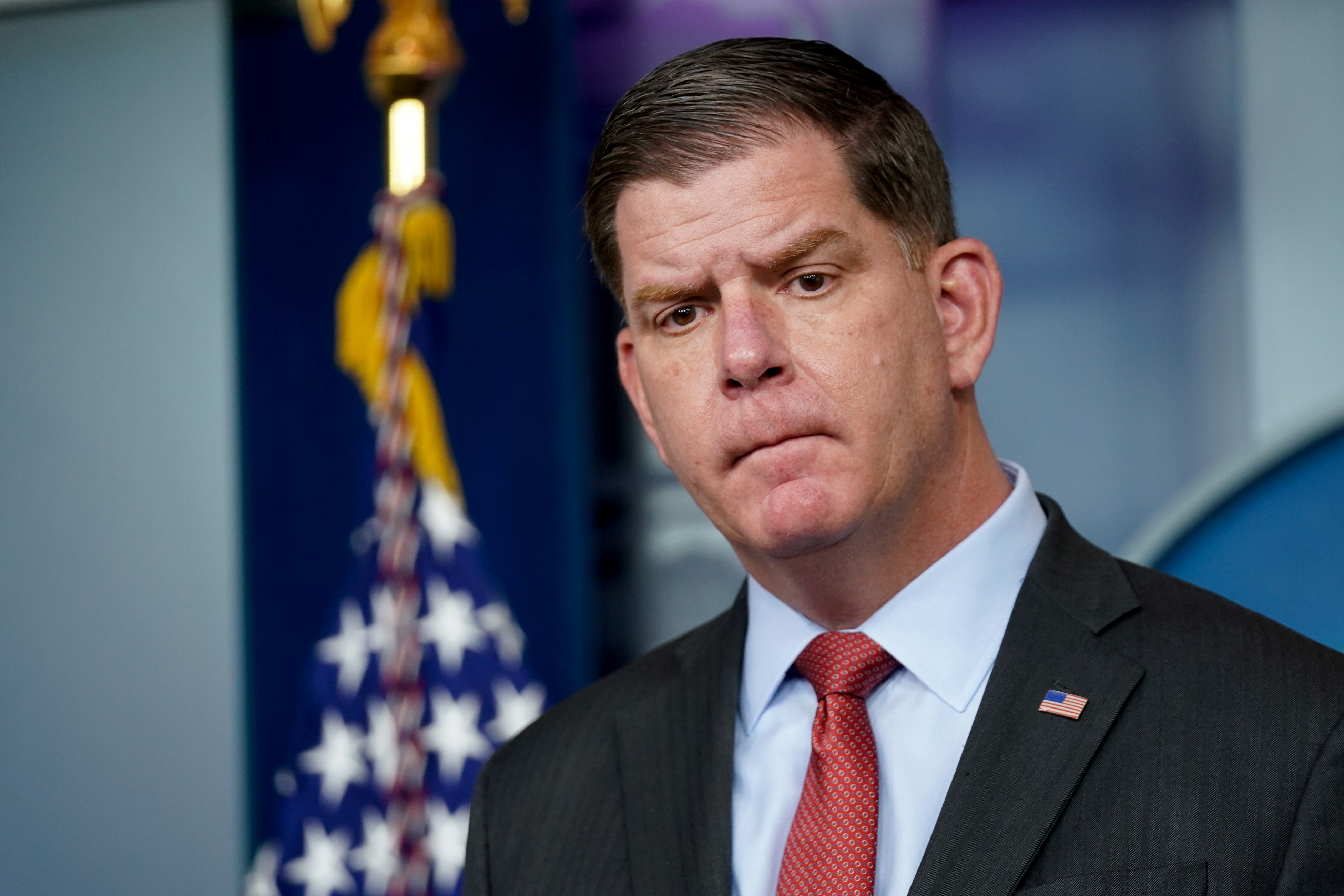Secretary of Labor Marty Walsh speaks during a news conference at the White House in Washington