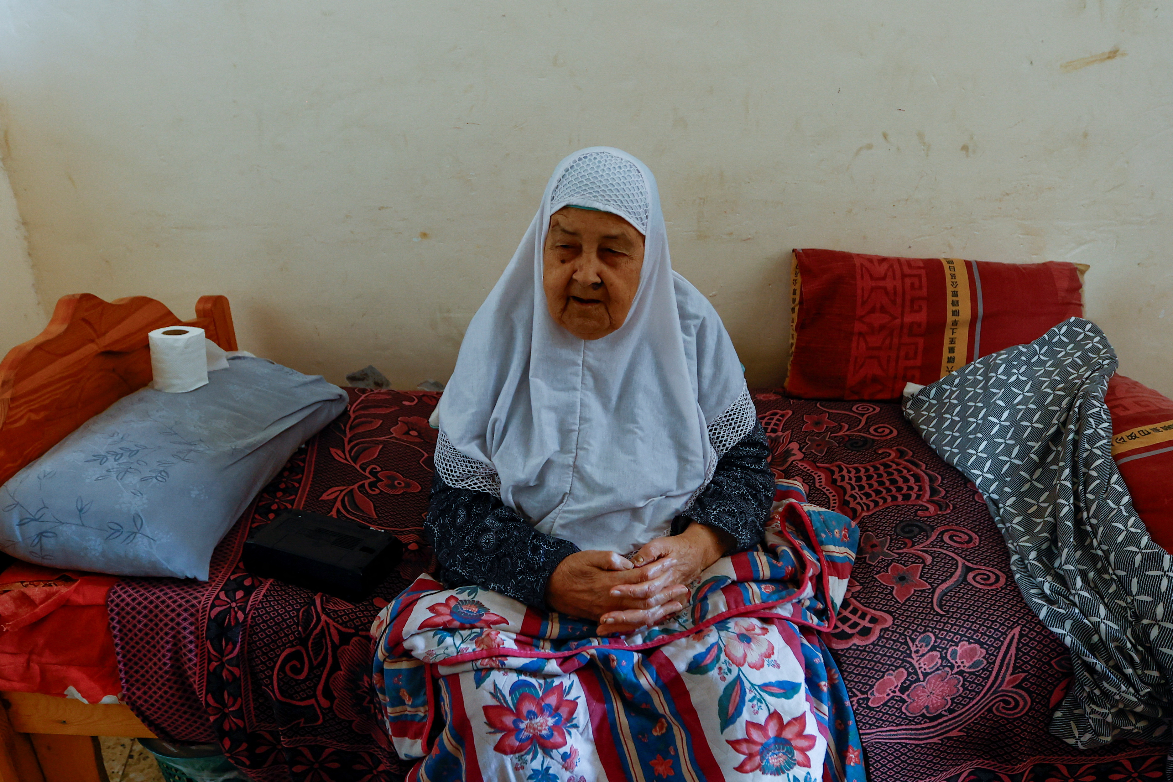 Palestinian woman Fawzeya Shaheen at her home in Khan Younis