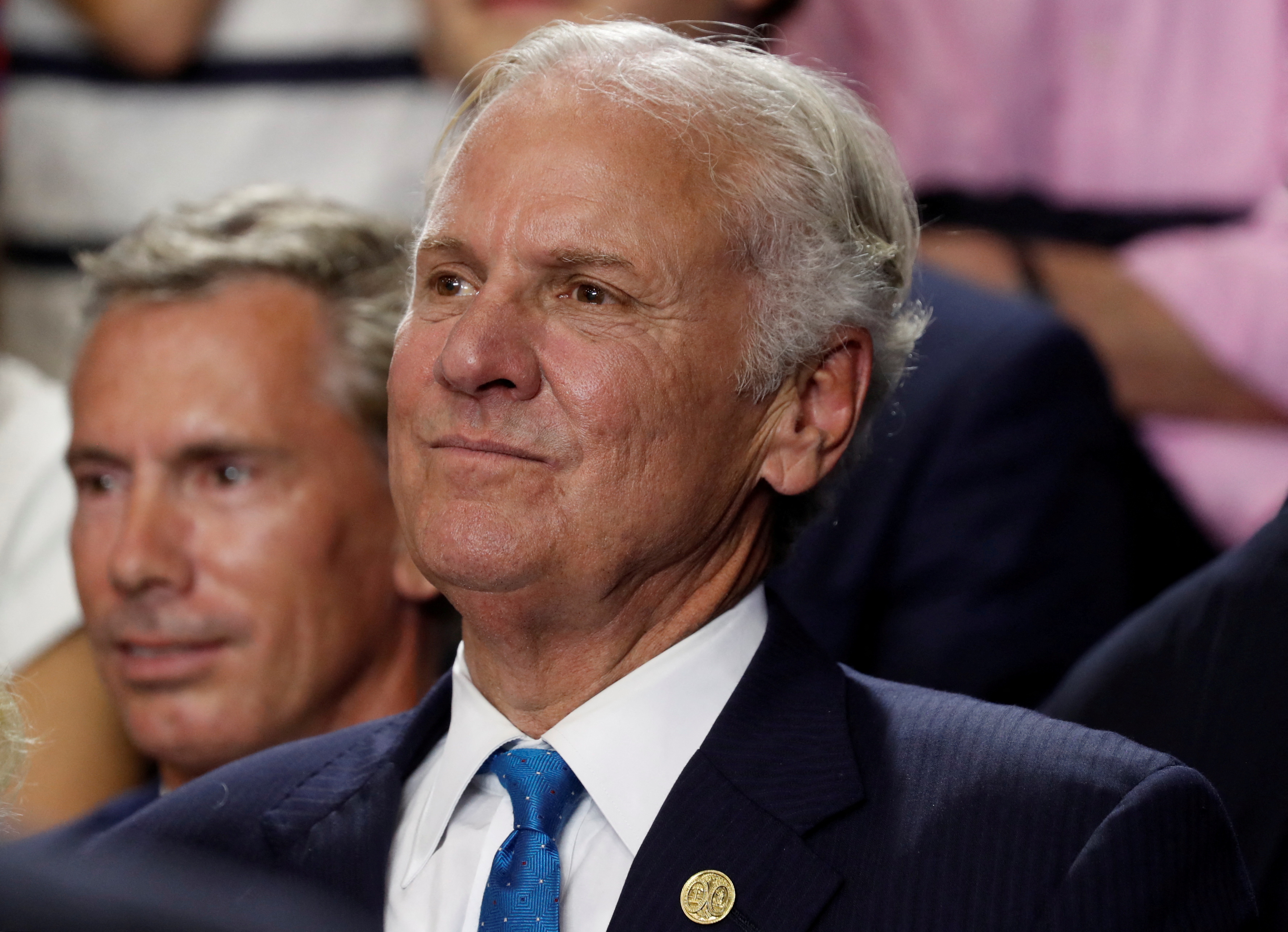 South Carolina Governor Henry McMaster looks on at a rally in Columbia