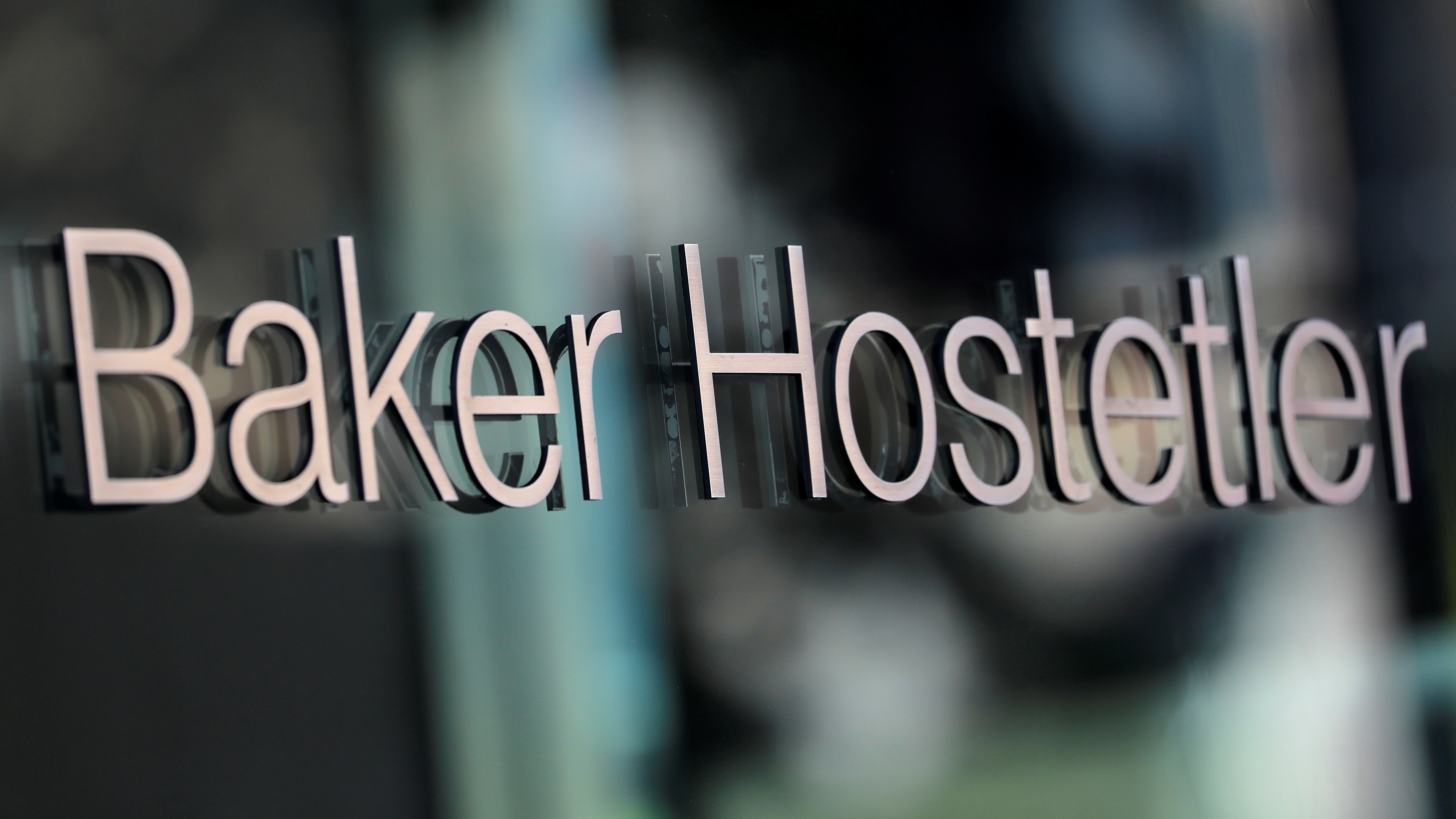 Signage is seen outside of the legal offices of the BakerHostetler law firm in Washington, D.C.