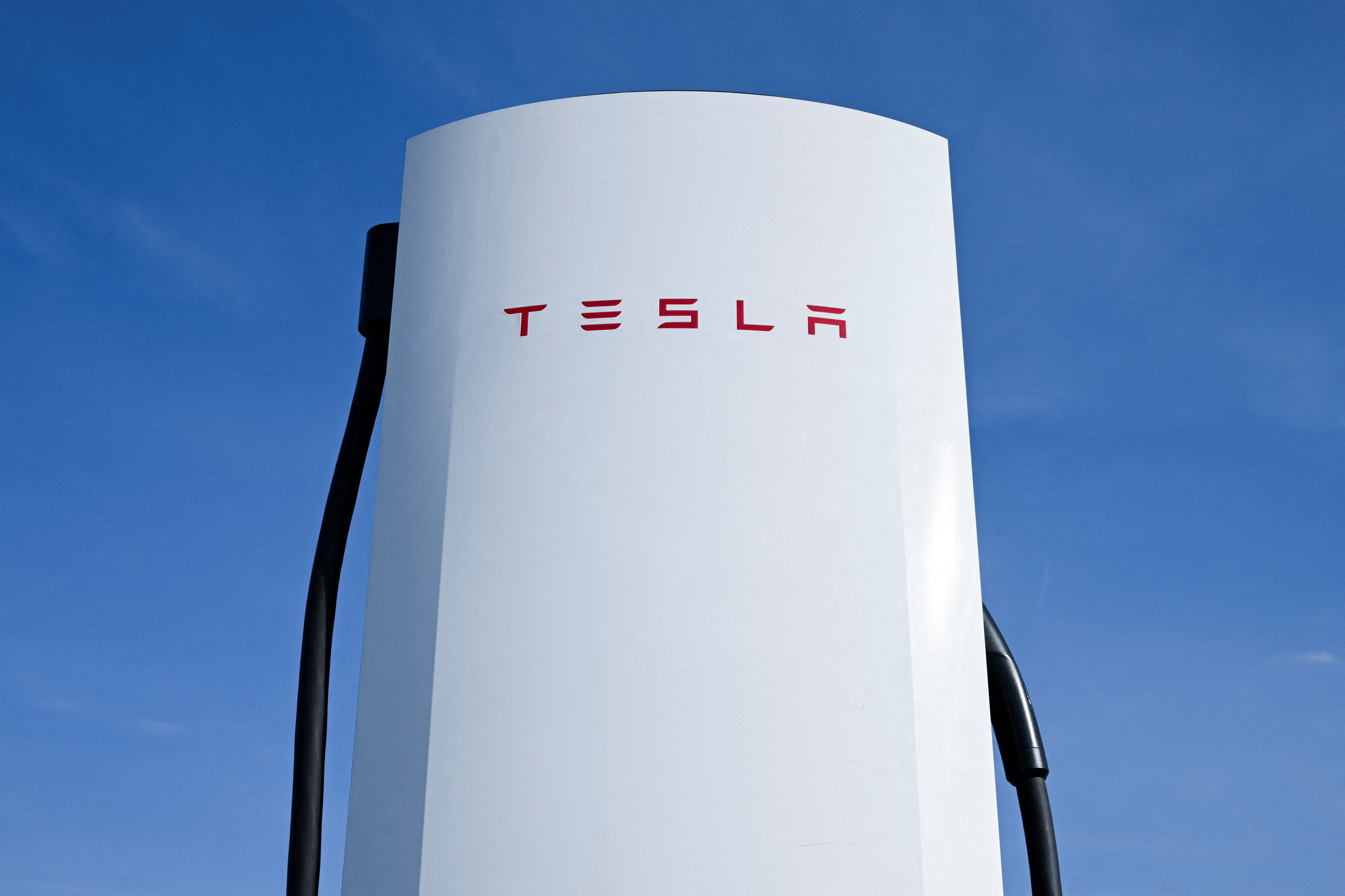 A Tesla electric car charging station near Berlin