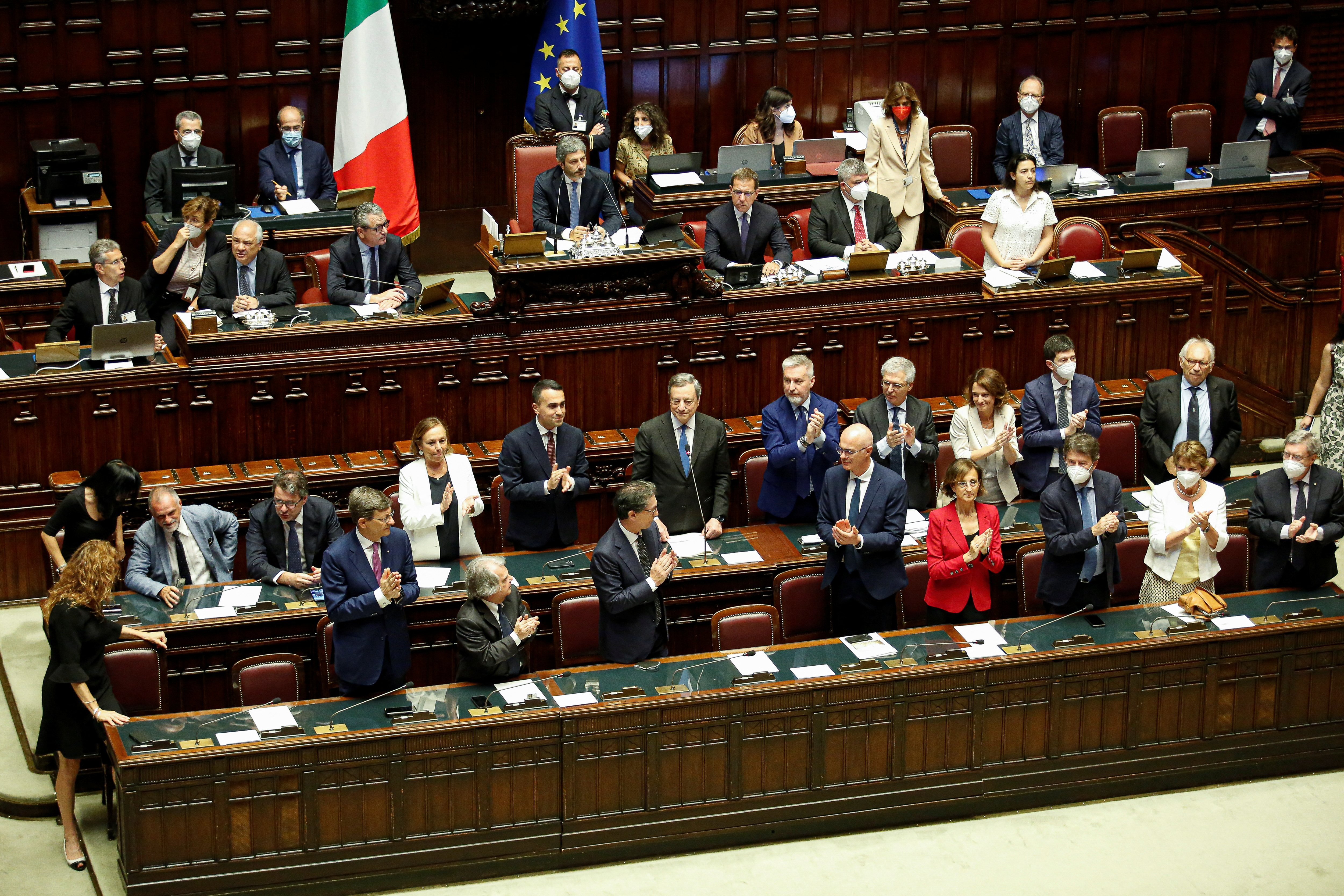 Italy's PM Draghi addresses the lower house of parliament before a vote of confidence, in Rome