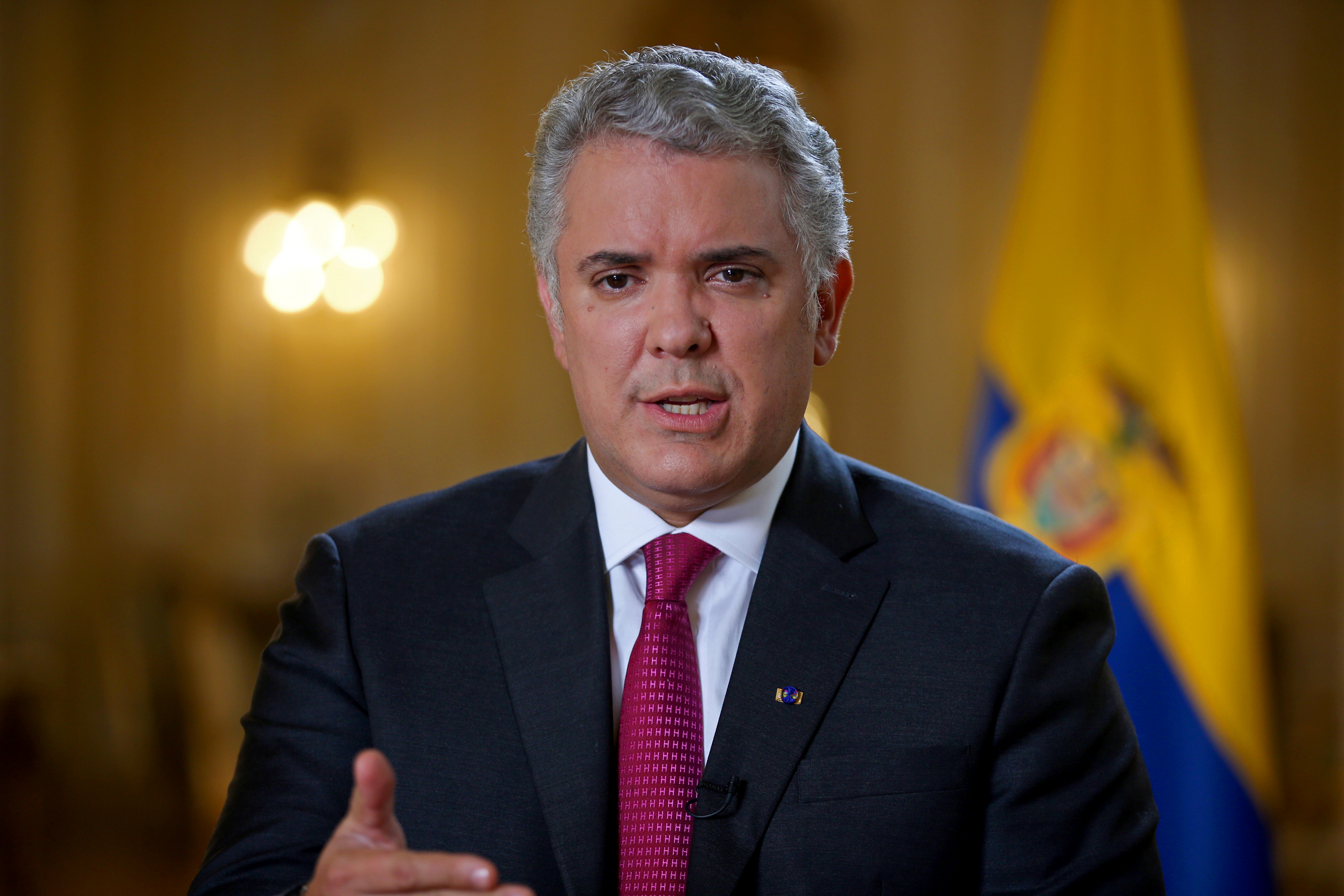 Colombia's President Ivan Duque speaks during an interview with Reuters in Bogota