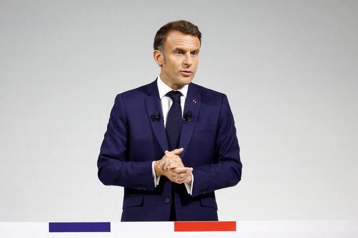 French President Macron gives a press conference after calling snap parliamentary election