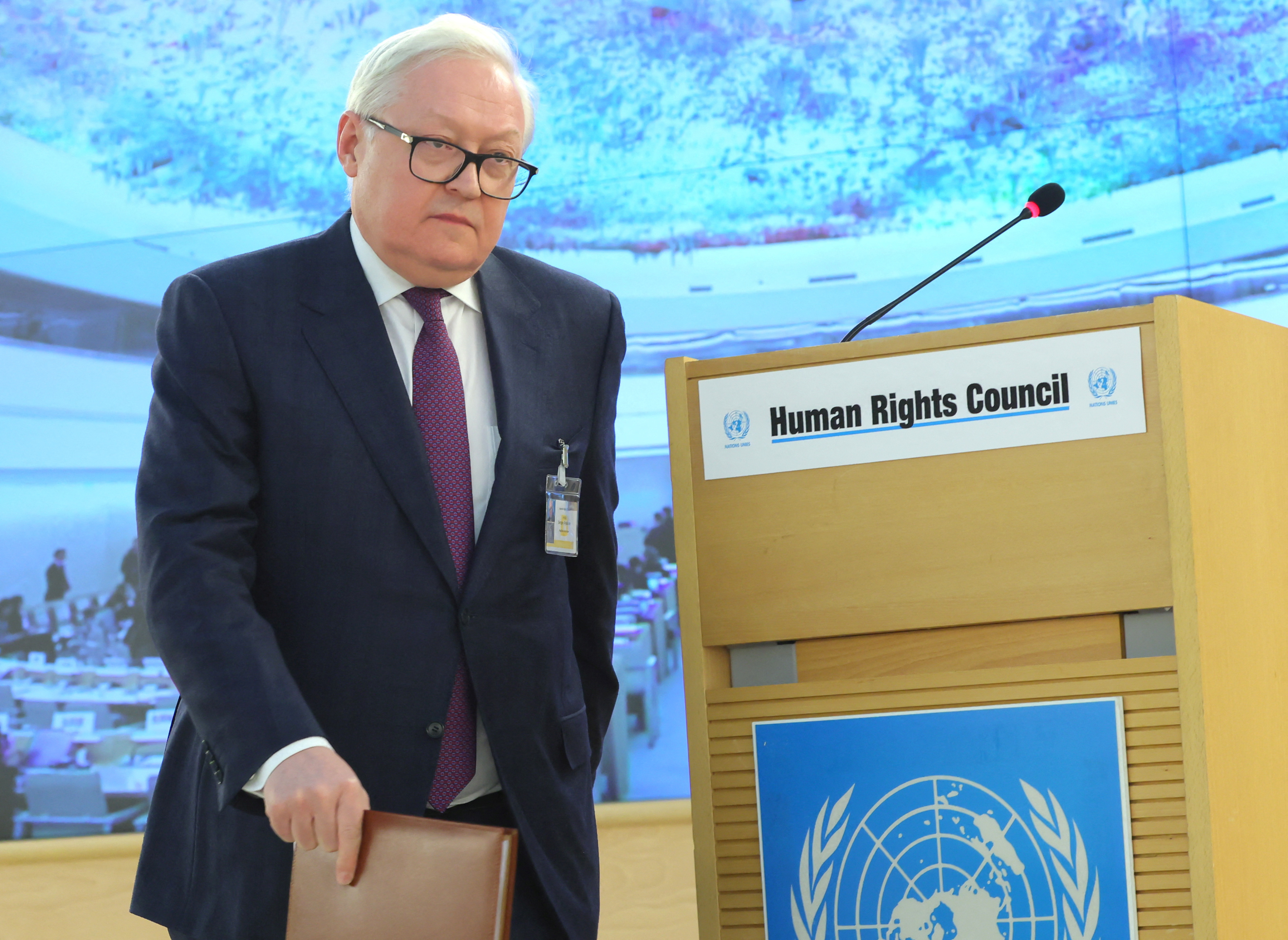 El viceministro de Asuntos Exteriores ruso, Ryabkov, asiste al Consejo de Derechos Humanos en las Naciones Unidas en Ginebra