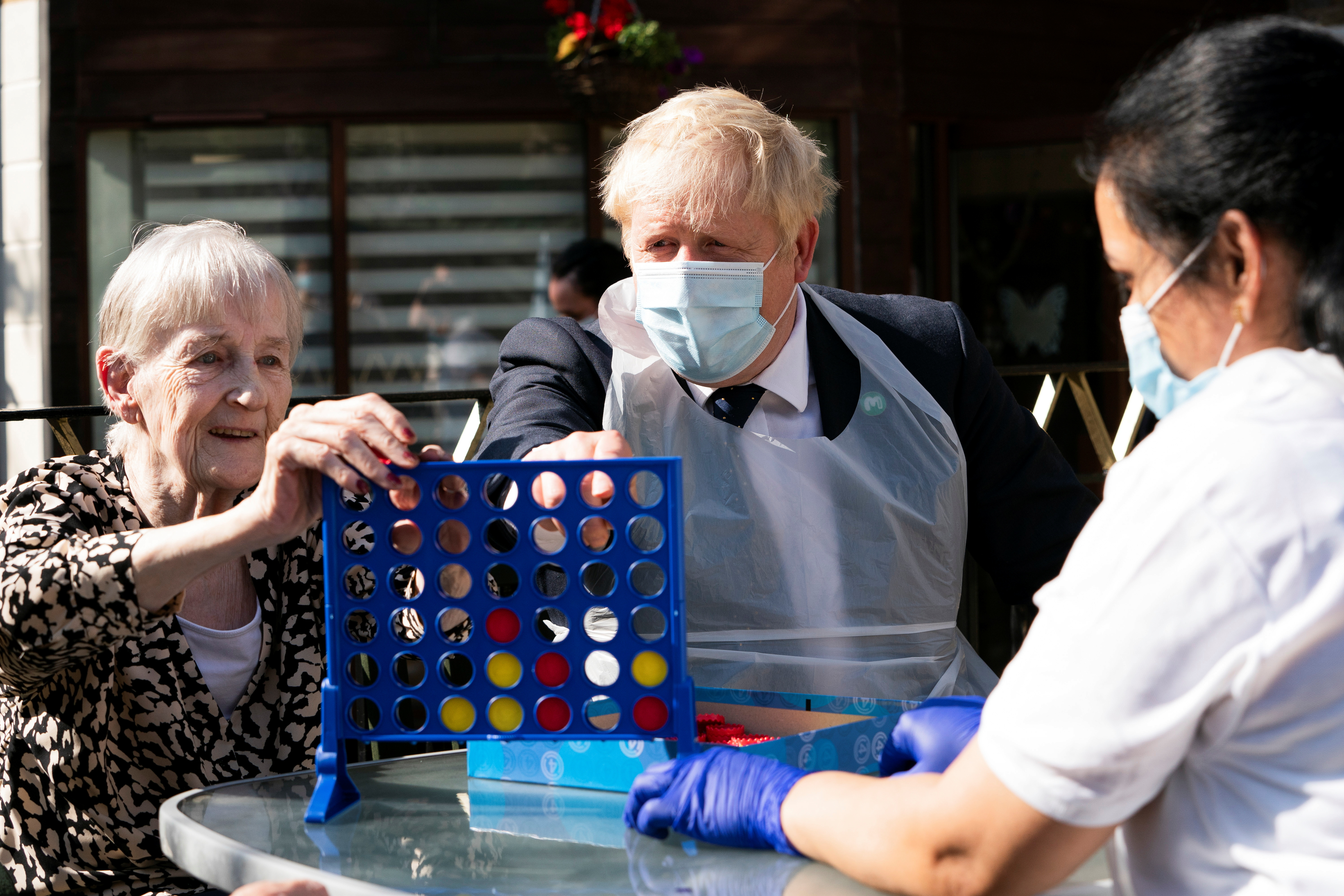 Britain's PM, Health Minister and Chancellor of the Exchequer visit Westport Care Home in London