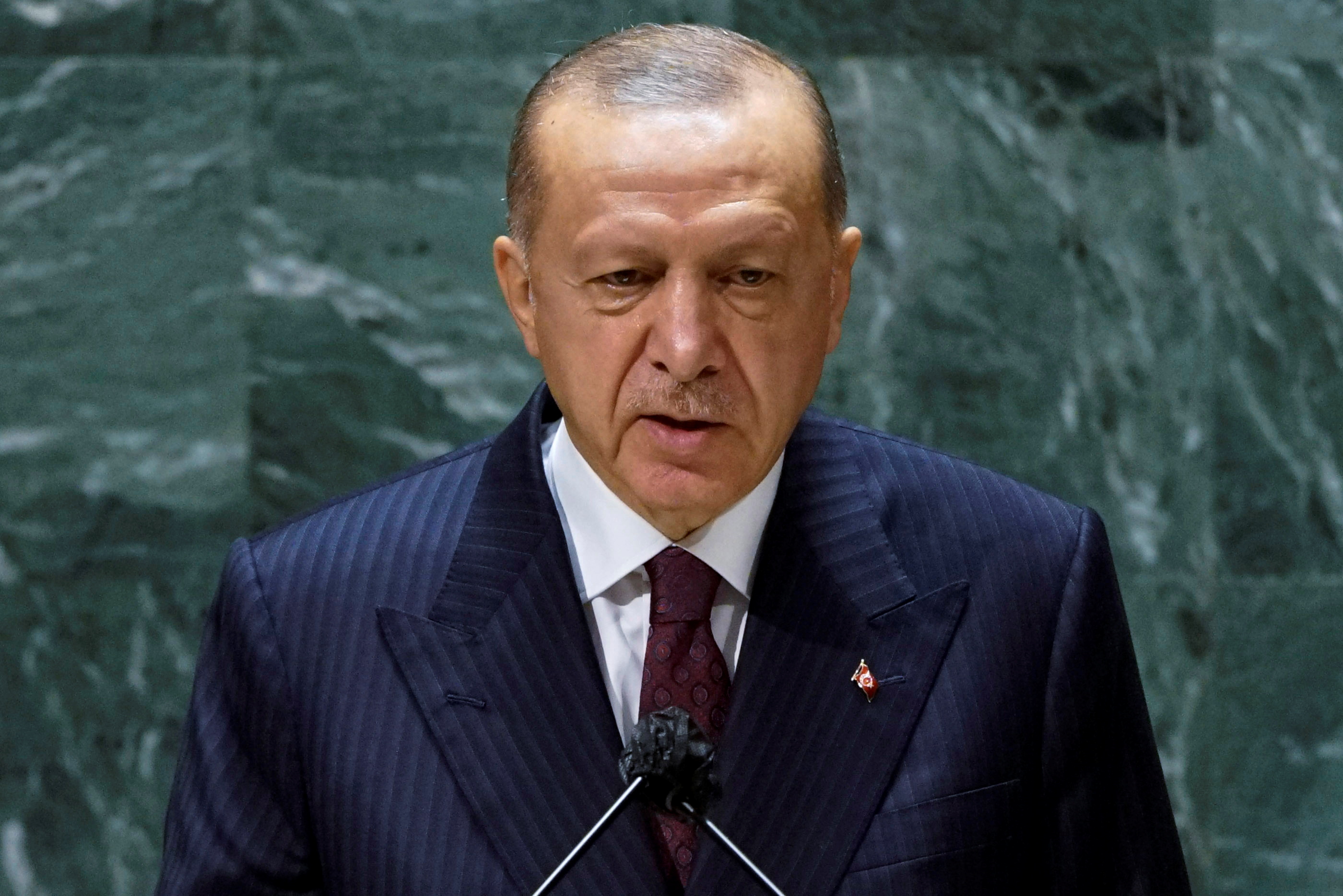 Turkish President Tayyip Erdogan addresses 76th Session of the U.N. General Assembly in New York City