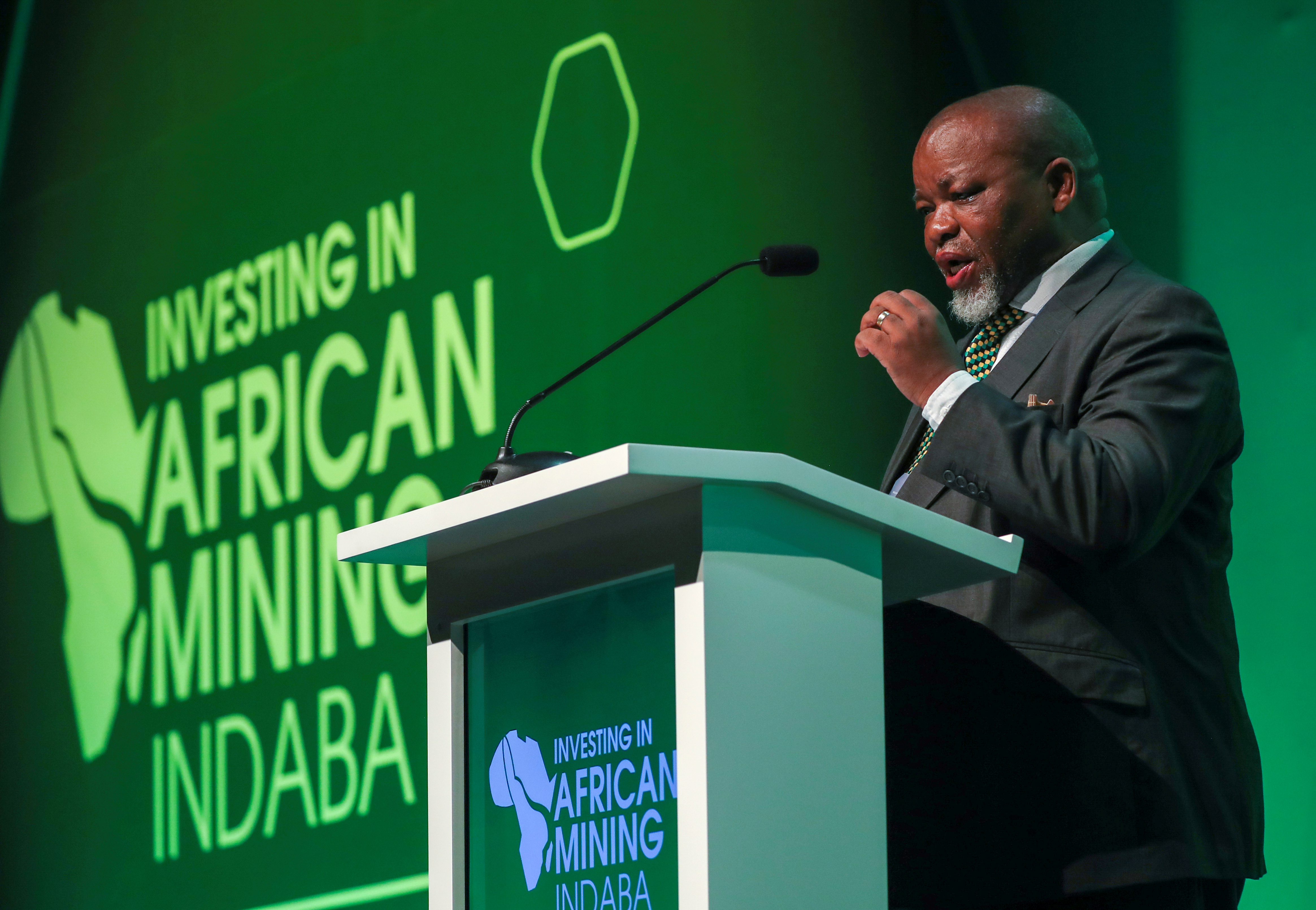 South African Minister of Mineral Resources Gwede Mantashe speaks at the 2020 Investing in African Mining Indaba conference in Cape Town