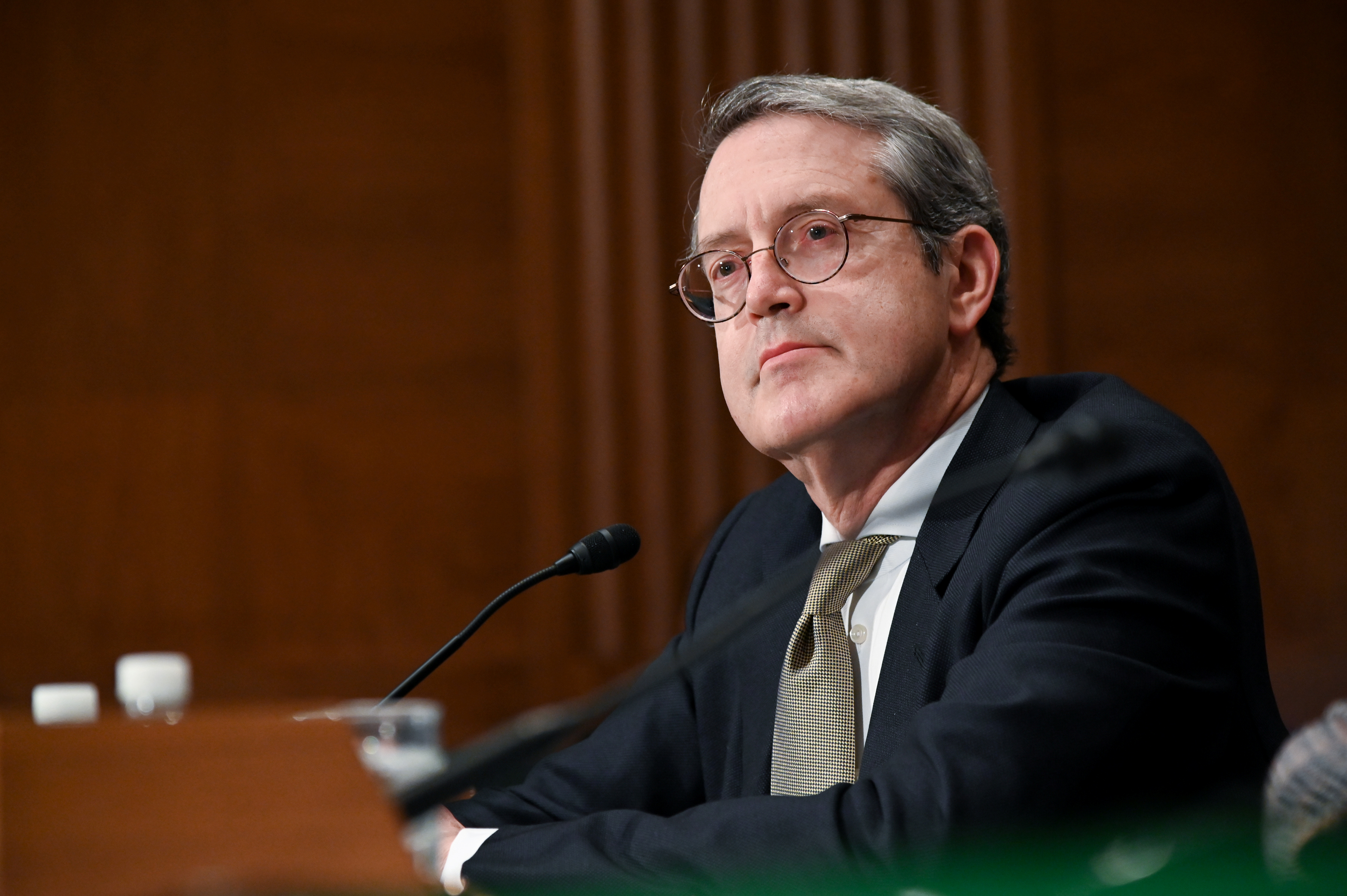 Randal K. Quarles, vice chairman of the Federal Reserve Board of Governors, testifies before a Senate Banking, Housing and Urban Affairs Committee hearing on 