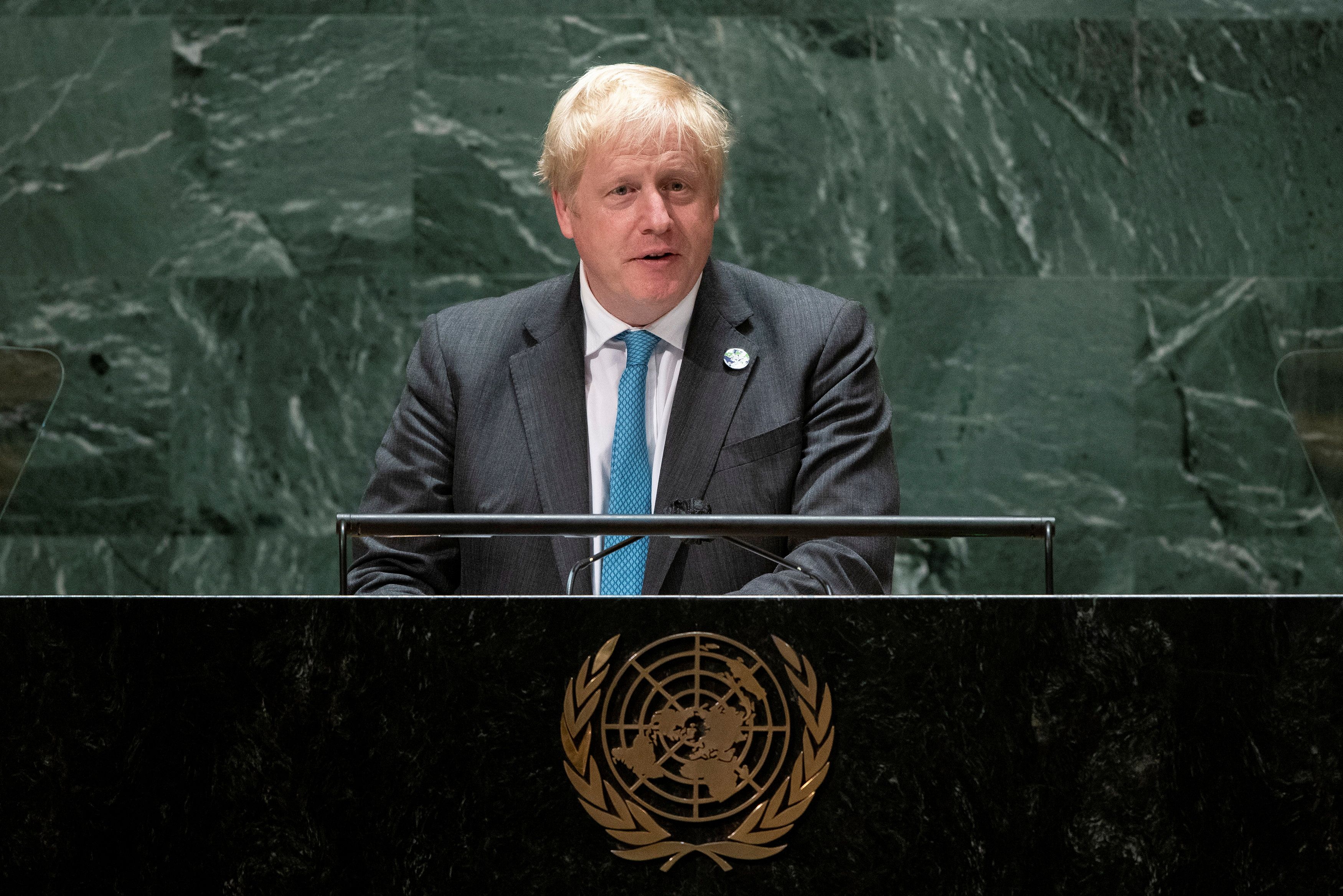 British Prime Minister Boris Johnson addresses the 76th Session of the U.N. General Assembly in New York City, U.S., September 22, 2021.  REUTERS/Eduardo Munoz/Pool