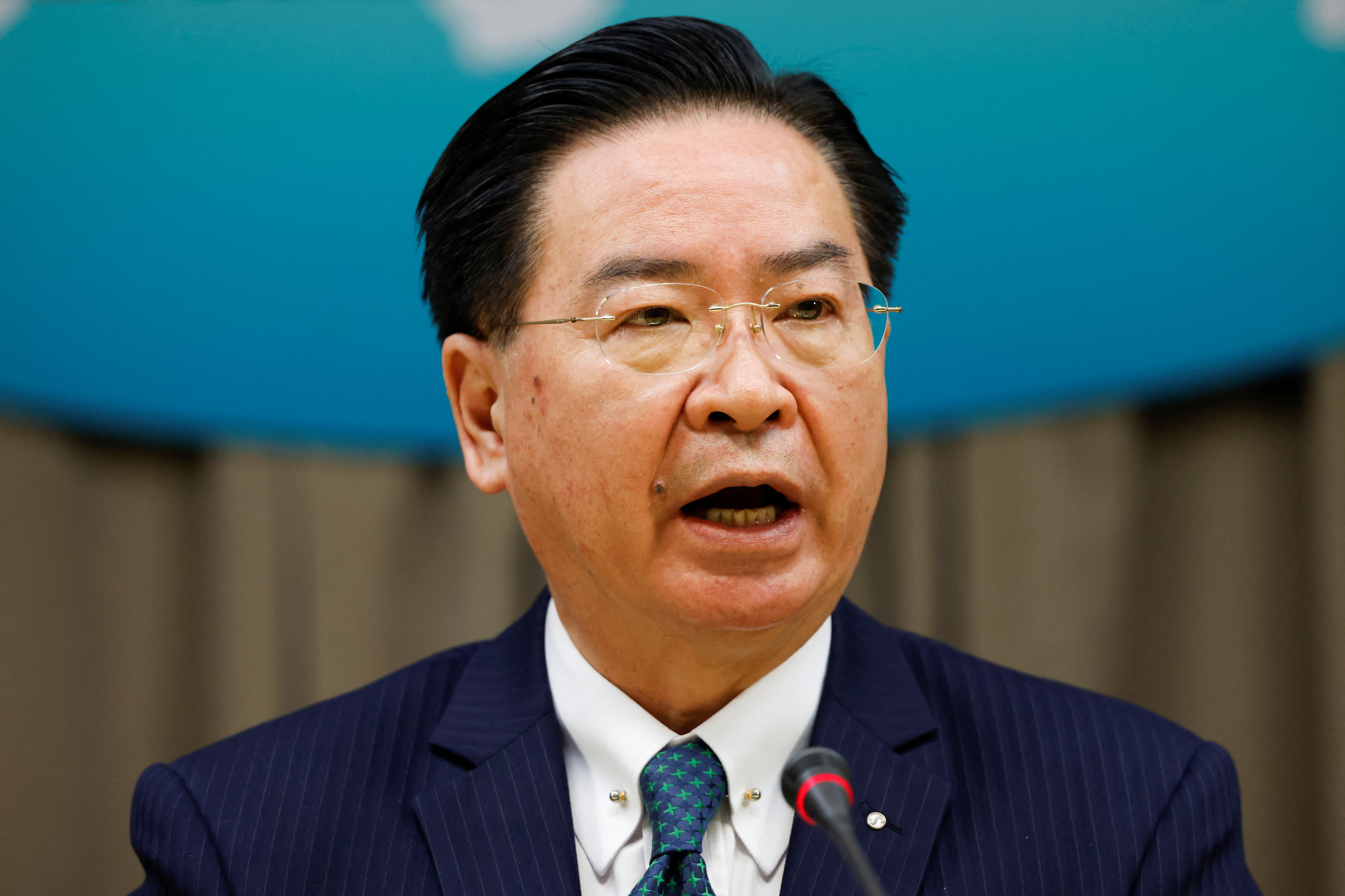 Taiwan Foreign Minister Joseph Wu speaks during a news conference in Taipei