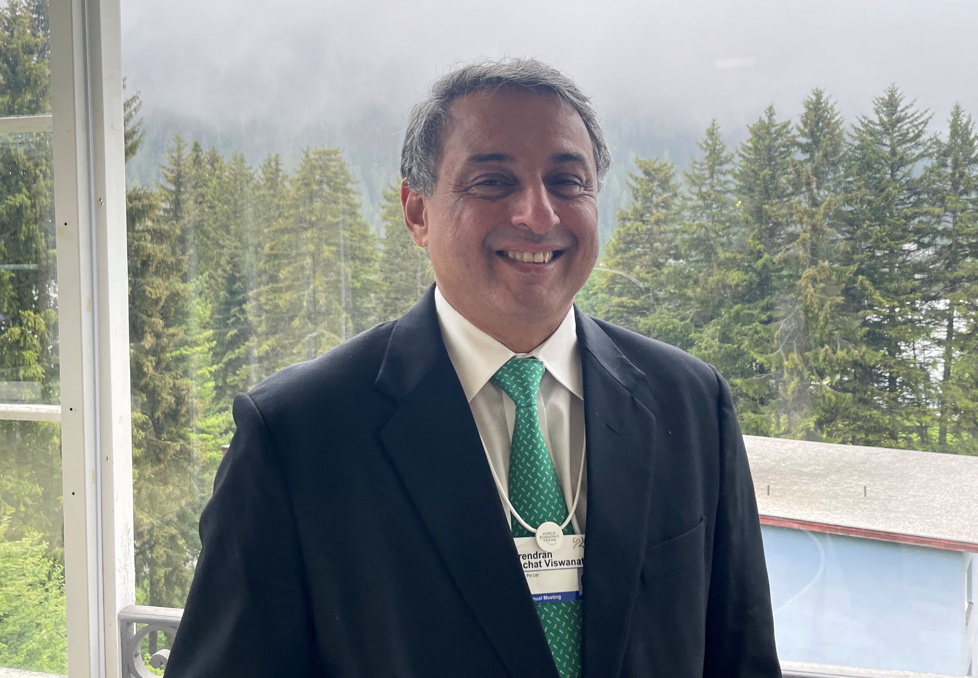 Narendran of Tata Steel TISC.NS poses for a picture after an interview in Davos