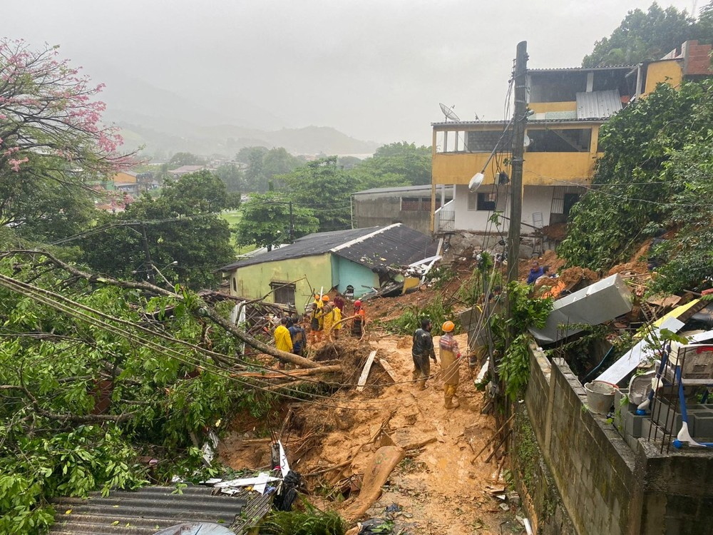 A view shows damage and mudslides caused by heavy rains, in Angra dos Reis