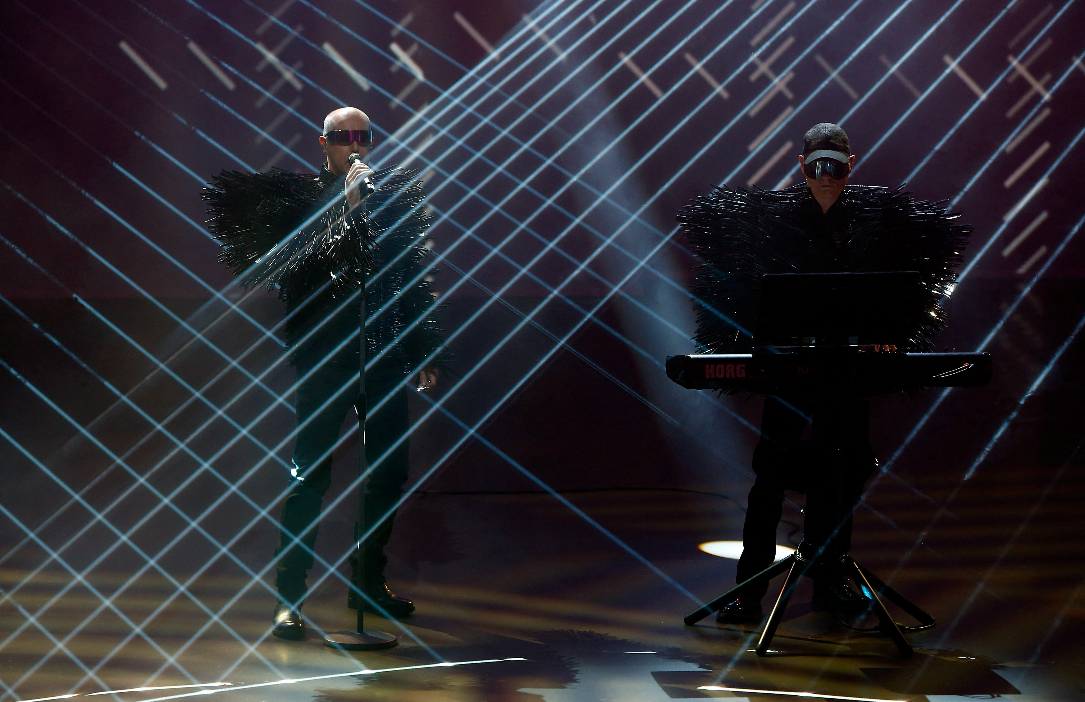 The Pet Shop Boys perform during the Volkswagen group night at the Frankfurt motor show