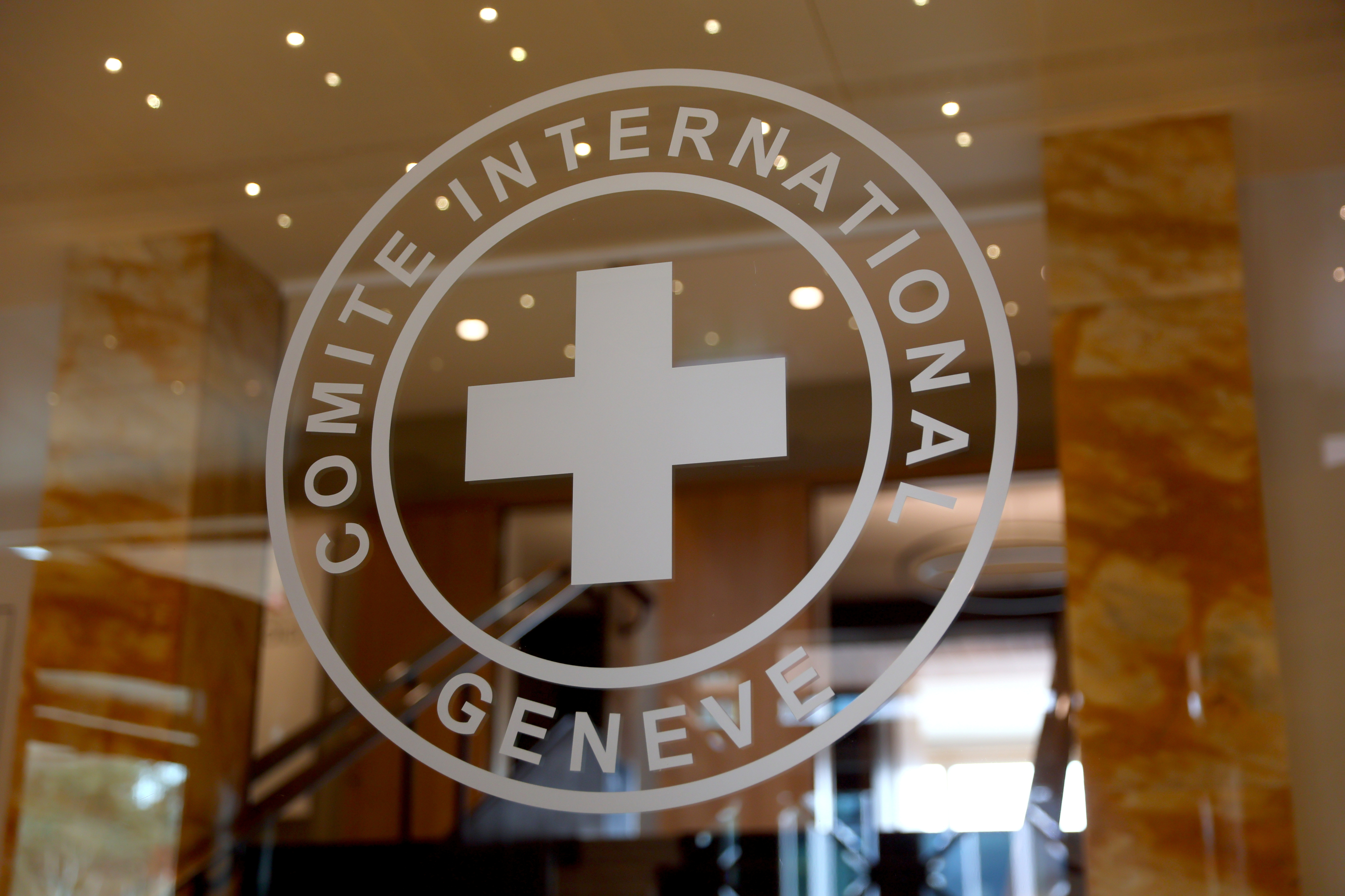 A logo of the International Committee of the Red Cross (ICRC) is pictured in Geneva