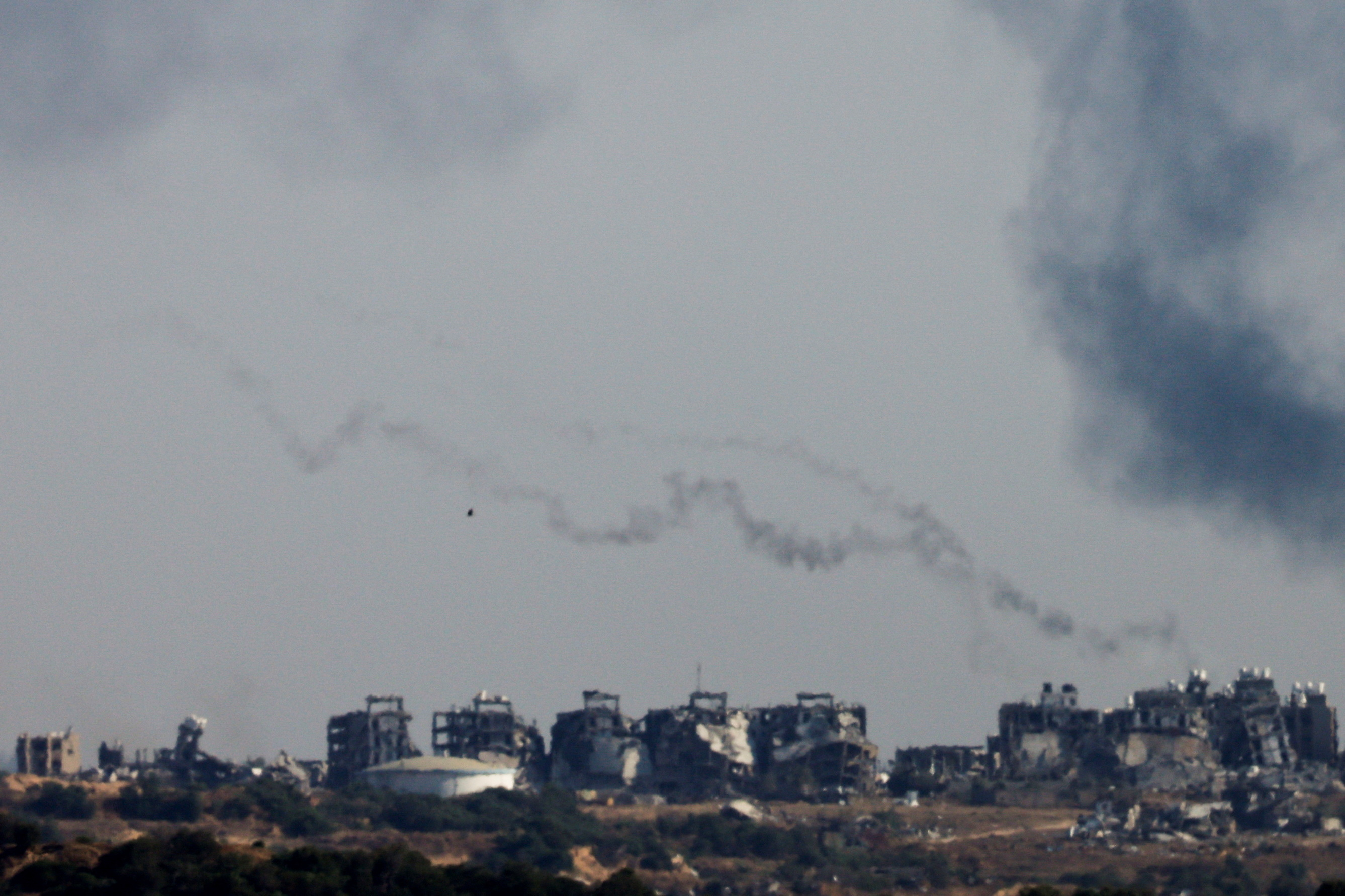 A trail of smoke left by a missile fired from Gaza