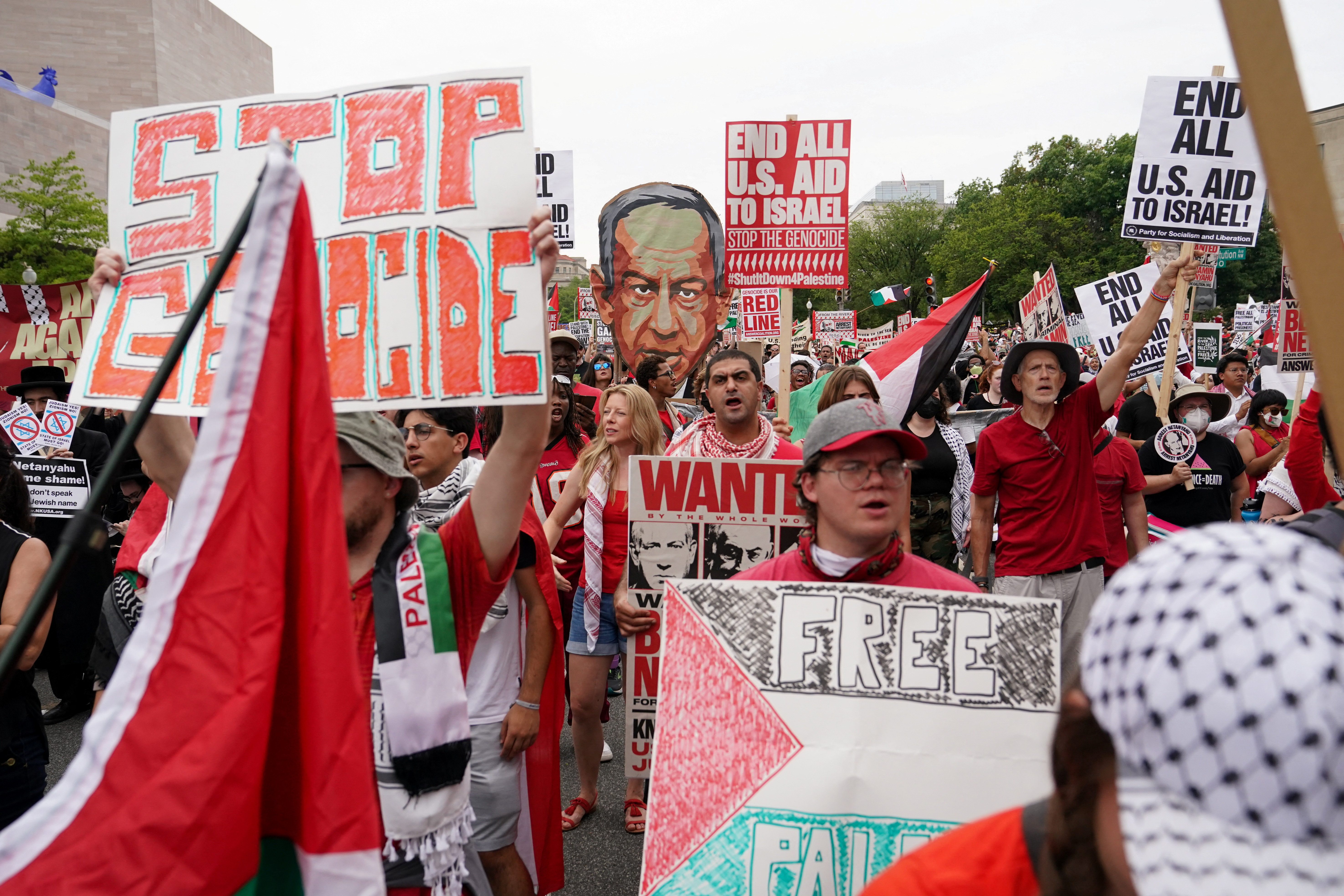 Protesters gather for Israeli PM Netanyahu's address to Congress in Washington