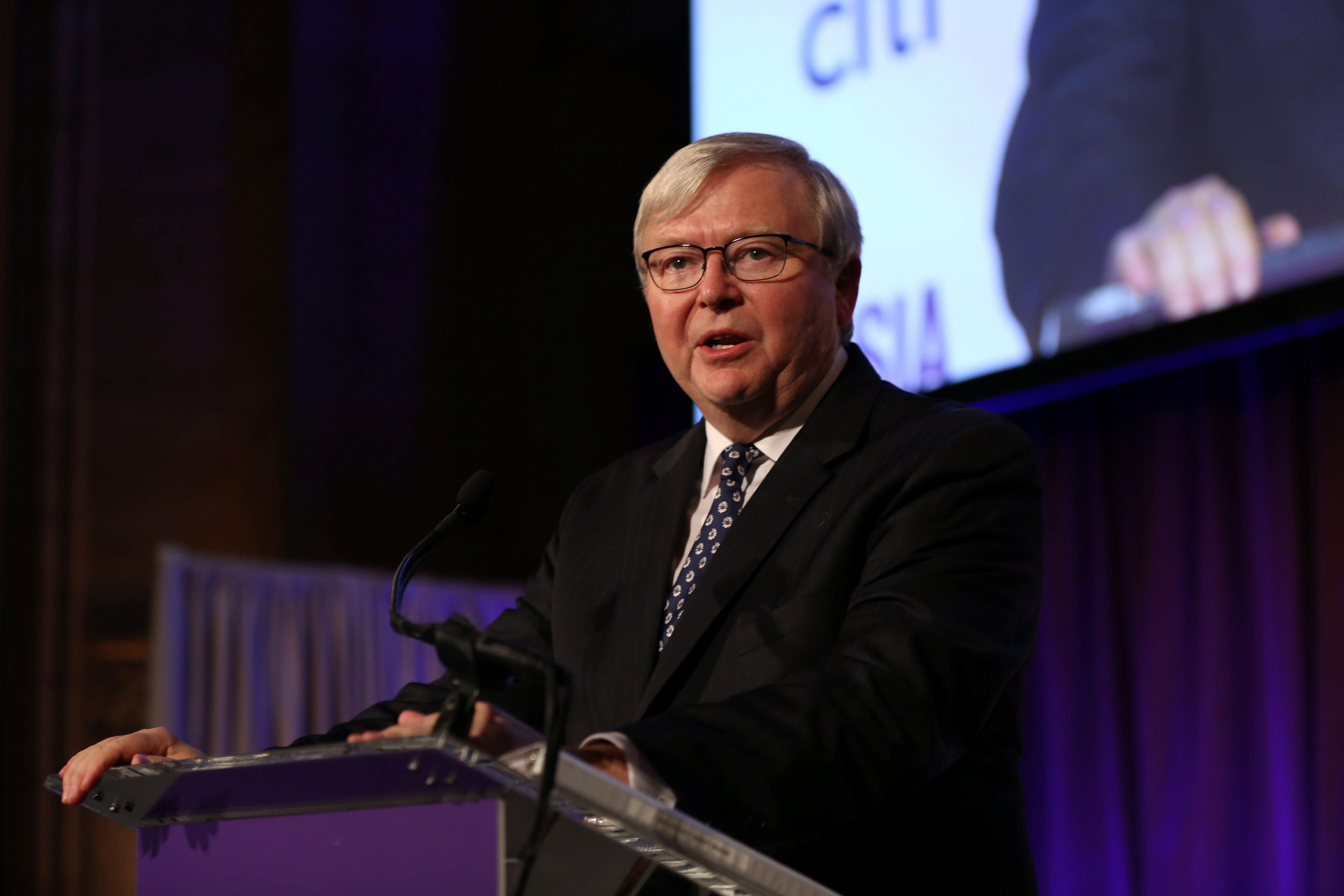 Former Australian Prime Minister and ASPI President Rudd gives a speech during the 2017 Asia Game Changer Awards and Gala Dinner in New York