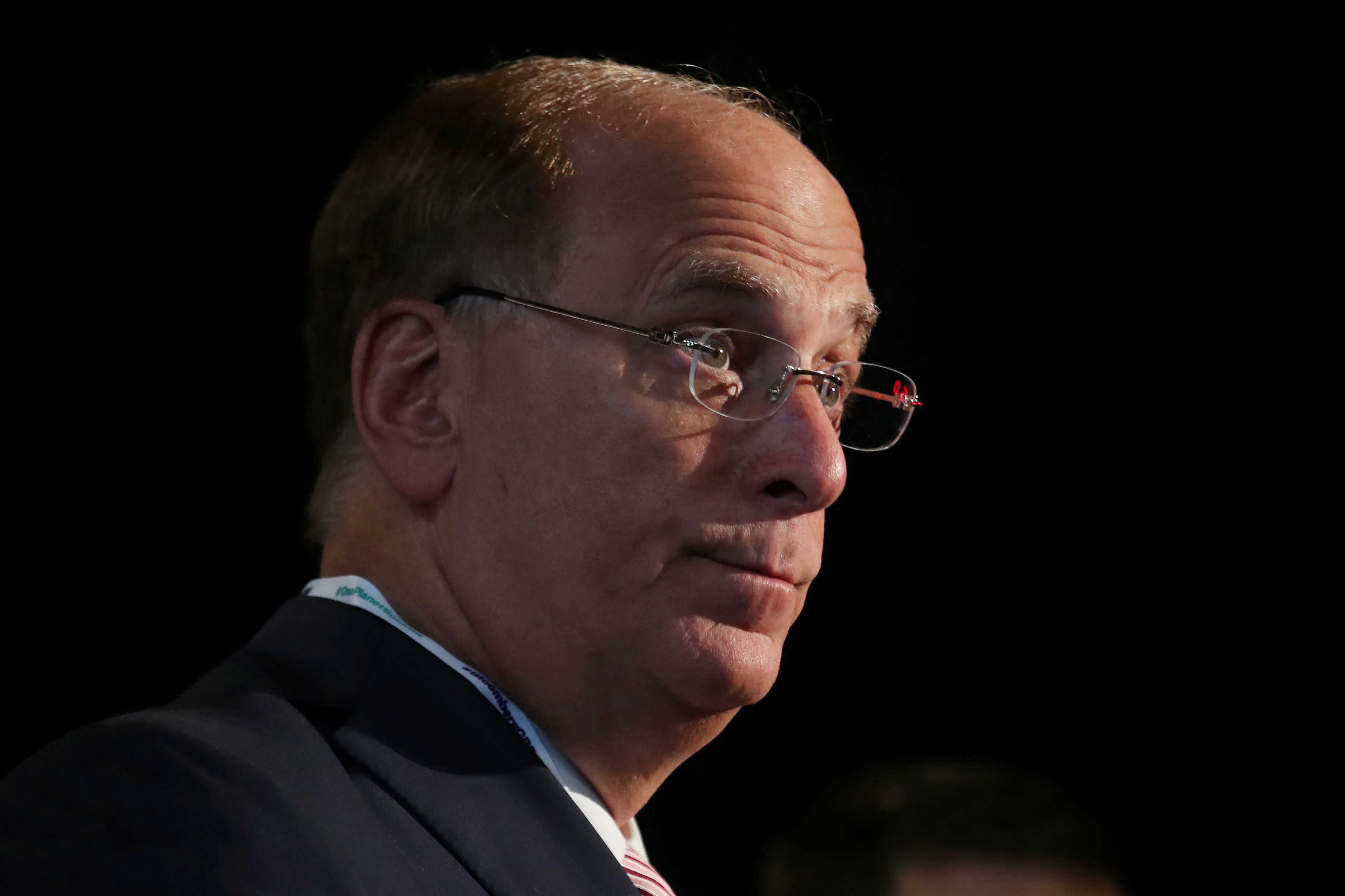 Larry Fink, Chief Executive Officer of BlackRock, stands at the Bloomberg Global Business forum in New York