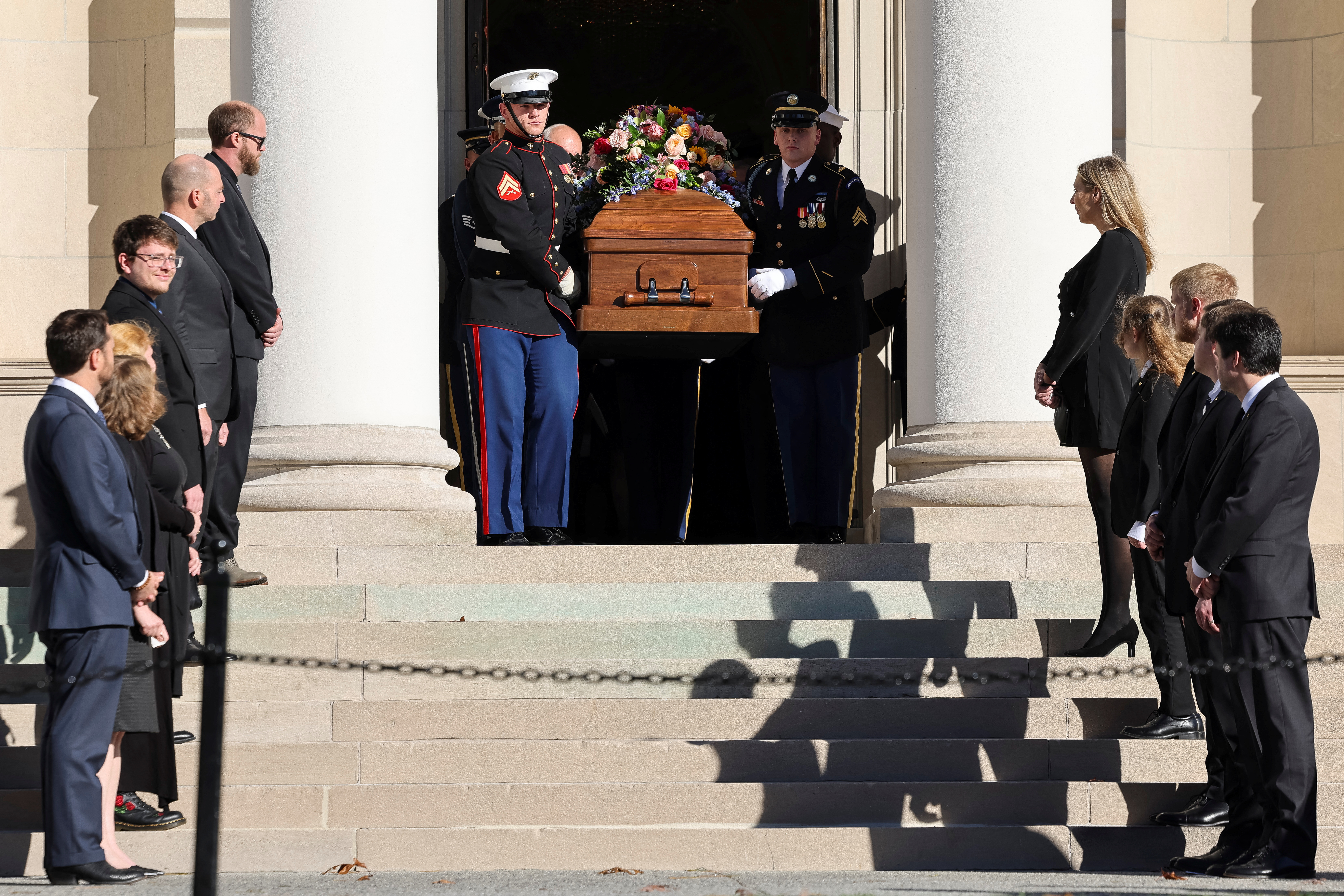 The casket of former U.S. first lady Rosalynn Carter departs at Glenn Memorial Church in Atlanta