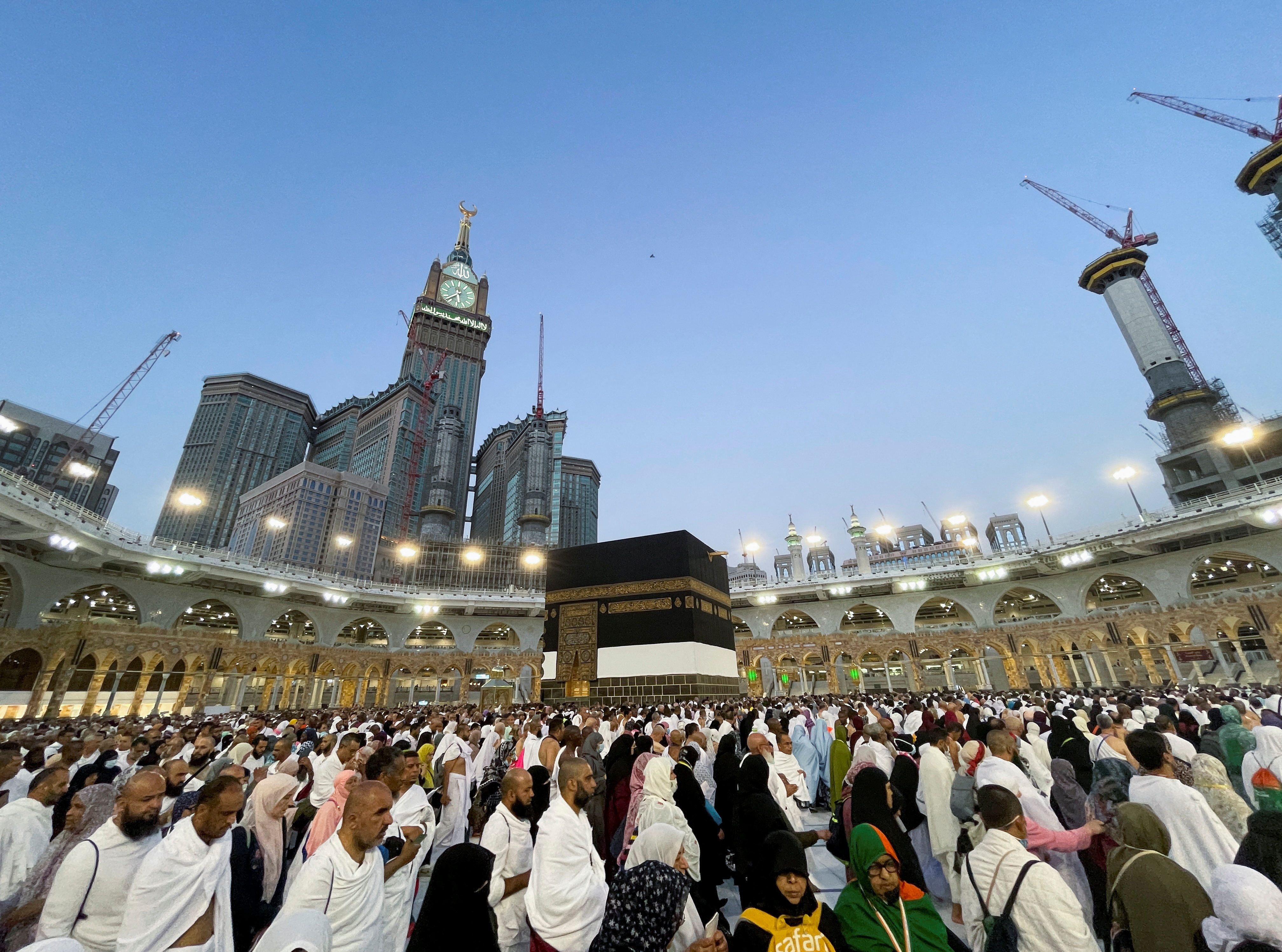 Muslim pilgrims circle the Kaaba and pray at the Grand mosque in the holy city of Mecca, Saudi Arabia