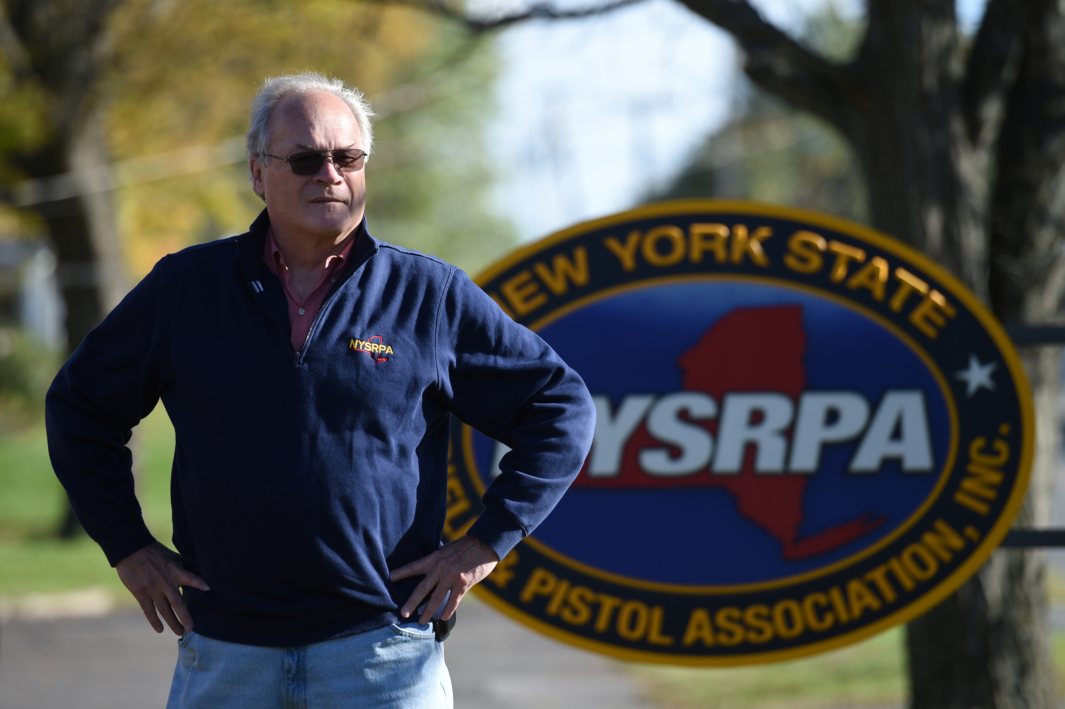 Tom King, head of the New York State Rifle and Pistol Association (NYSRPA) and a challenger in a case being heard by the U.S. Supreme Court with regards to the right to carry handguns in public, poses at the NYSRPA office in East Greenbush, New York, U.S. October 20, 2021. REUTERS/Cindy Schultz