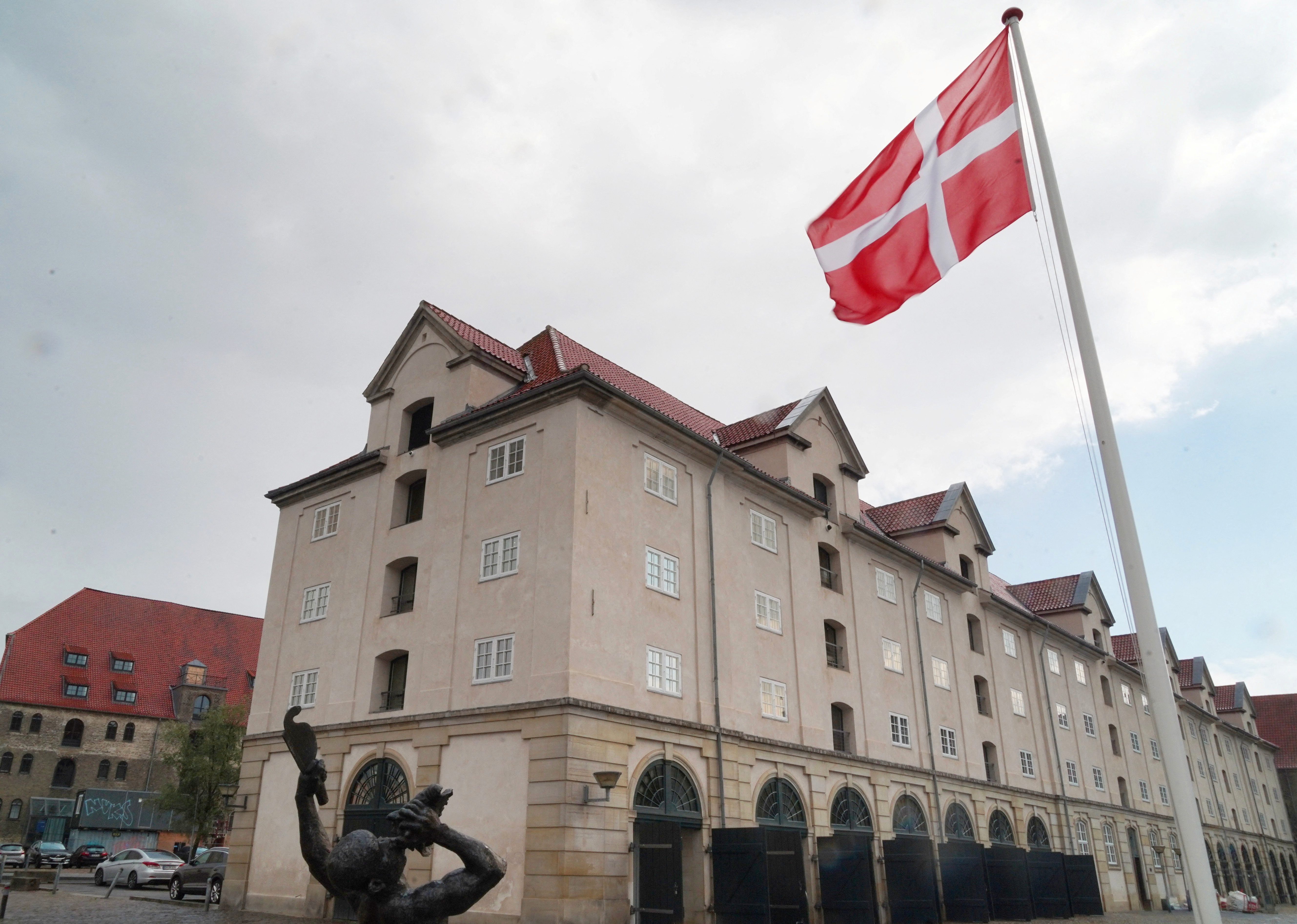 A Danish flag flies in front of the foreign ministry in Copenhagen