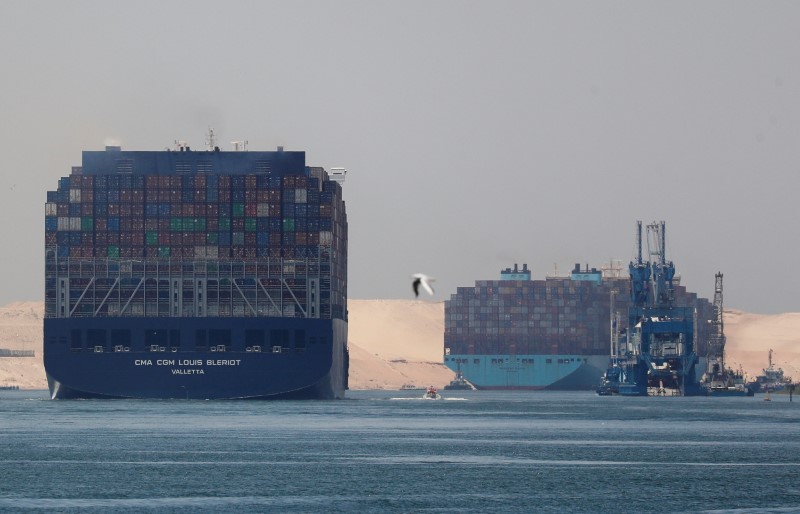 Container ships in Suez Canal
