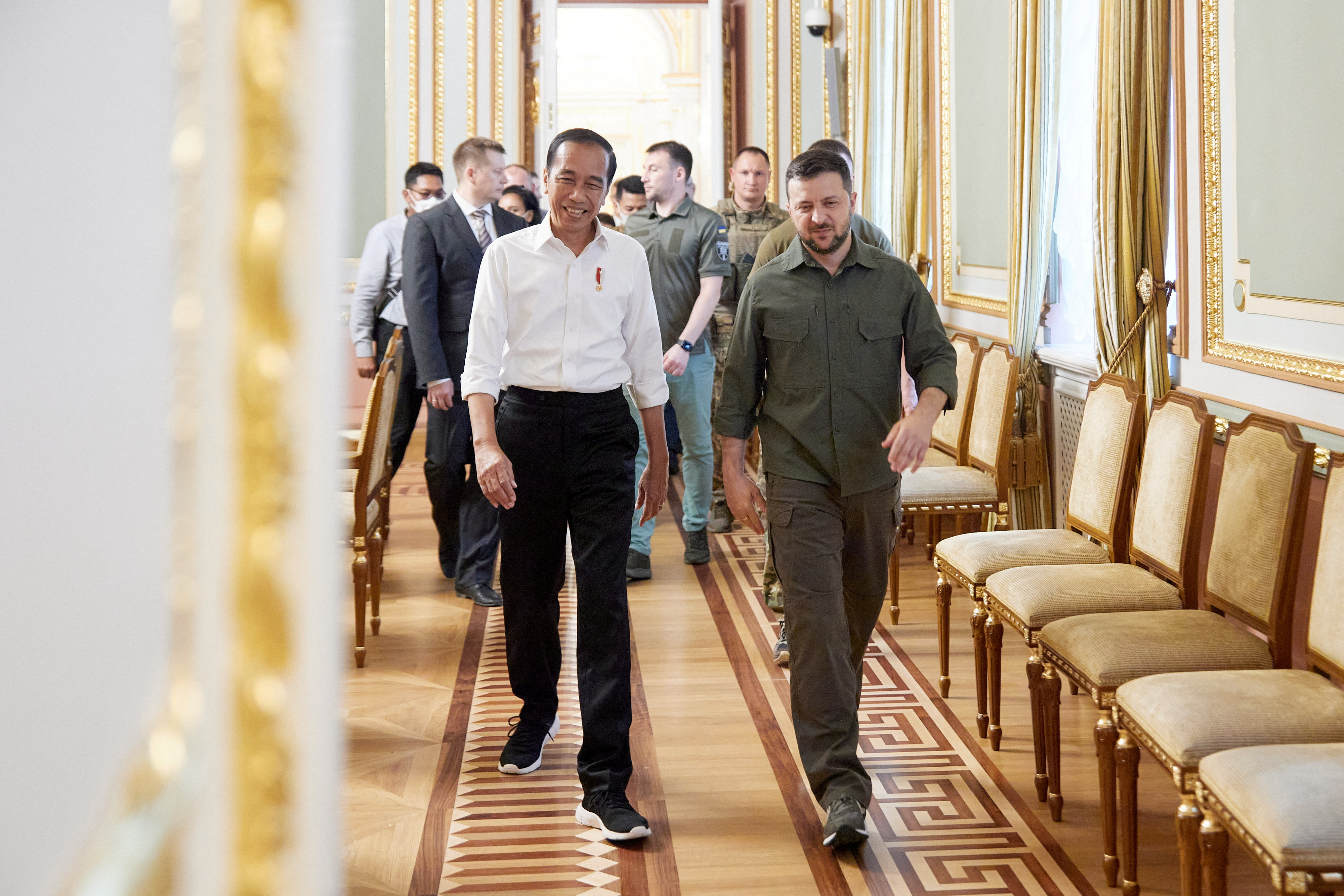 Indonesian President Joko Widodo and Ukraine's President Zelenskiy arrive for a meeting in Kyiv