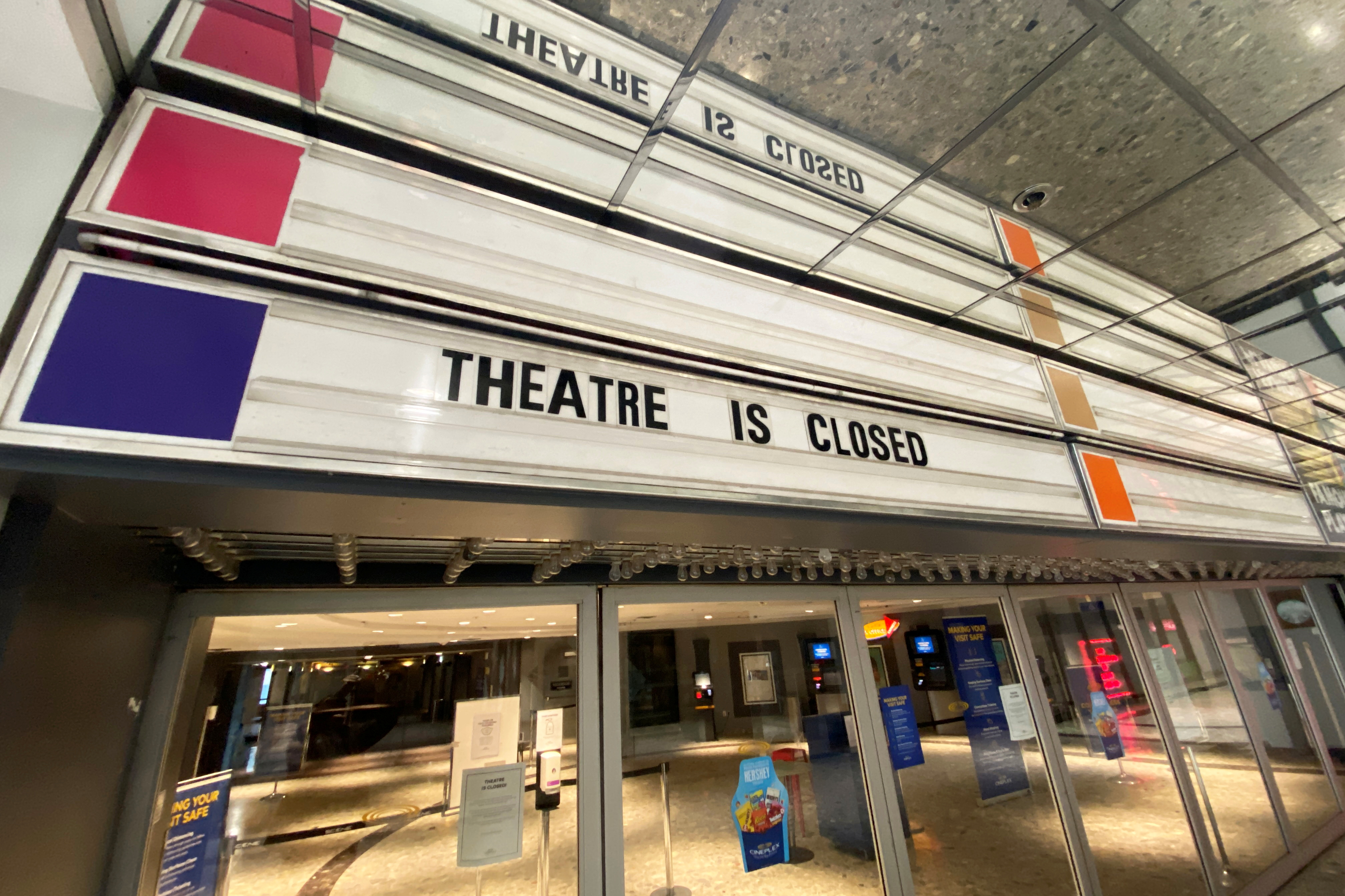 A movie theatre owned by Famous Players, a subsidiary of Cineplex Entertainment, remains closed due to coronavirus disease (COVID-19) restrictions in Toronto, Ontario, Canada April 6, 2021. REUTERS/Chris Helgren