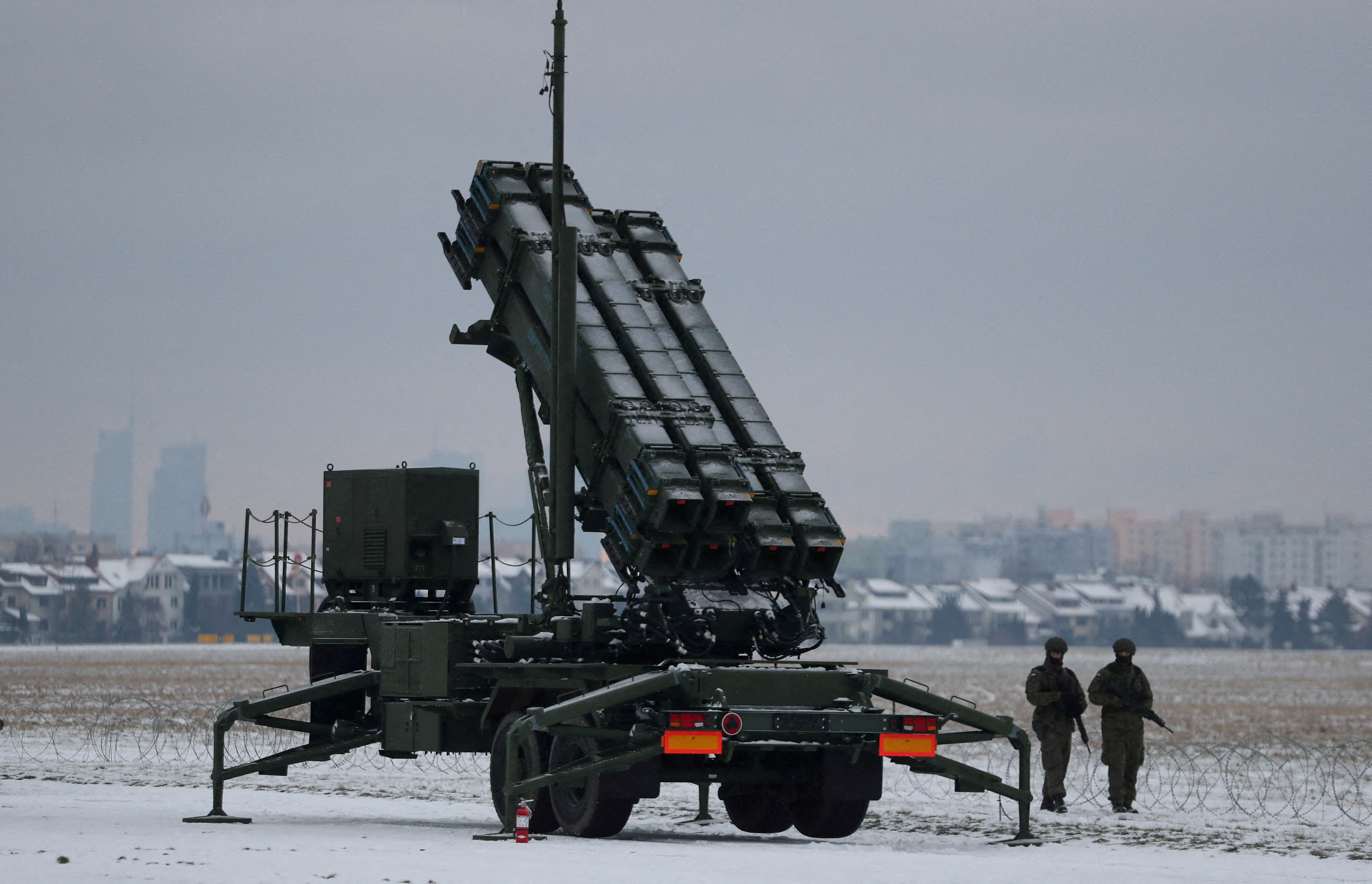 Polish military training on Patriot air defence missile systems at the airport in Warsaw